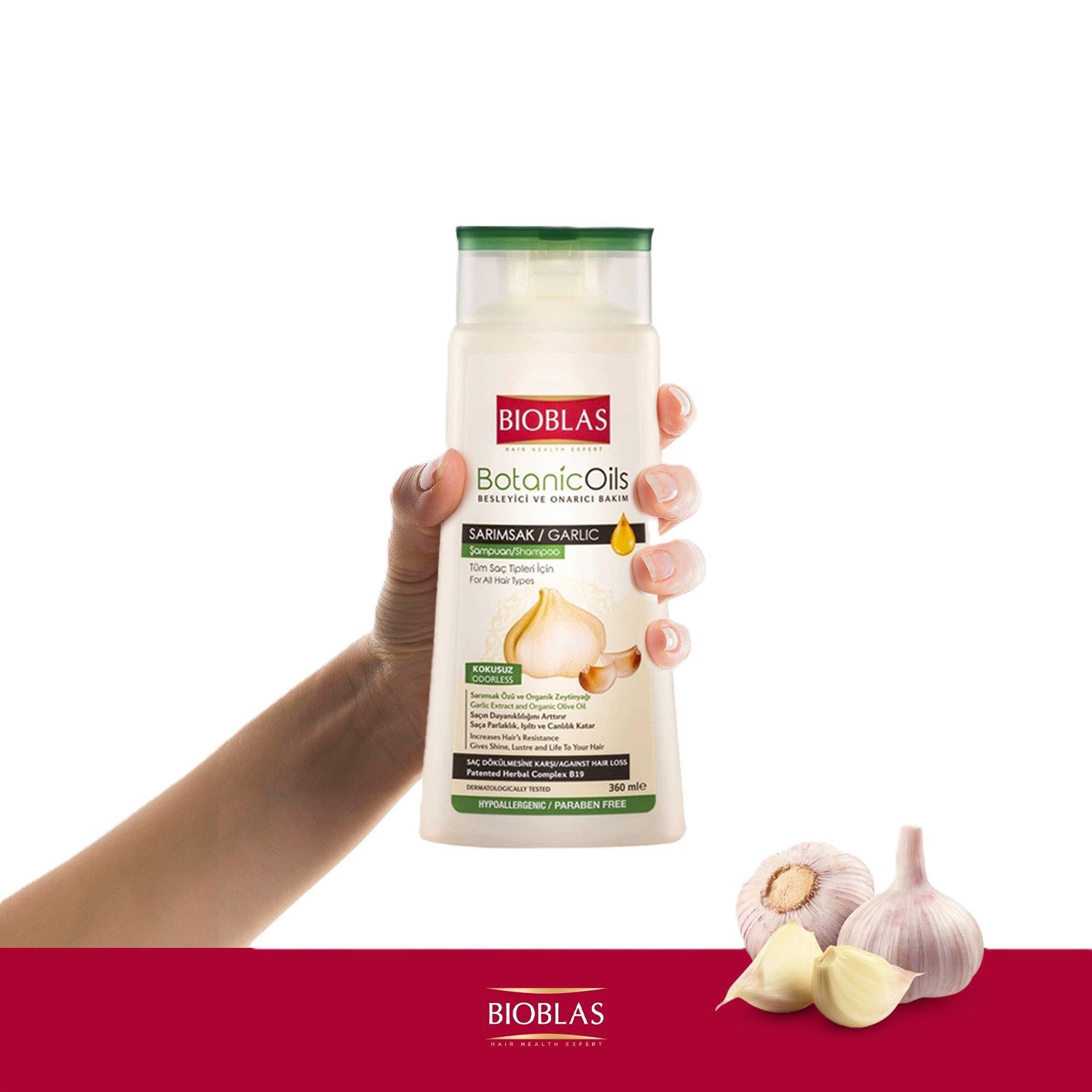 Bioblas Haarshampoo Bioblas Knoblauch-Shampoo geruchlos 360 ml – Haarshampoo, 1-tlg., Mit Knoblauchextrakt & Bio-Olivenöl für kräftiger wirkendes Haar