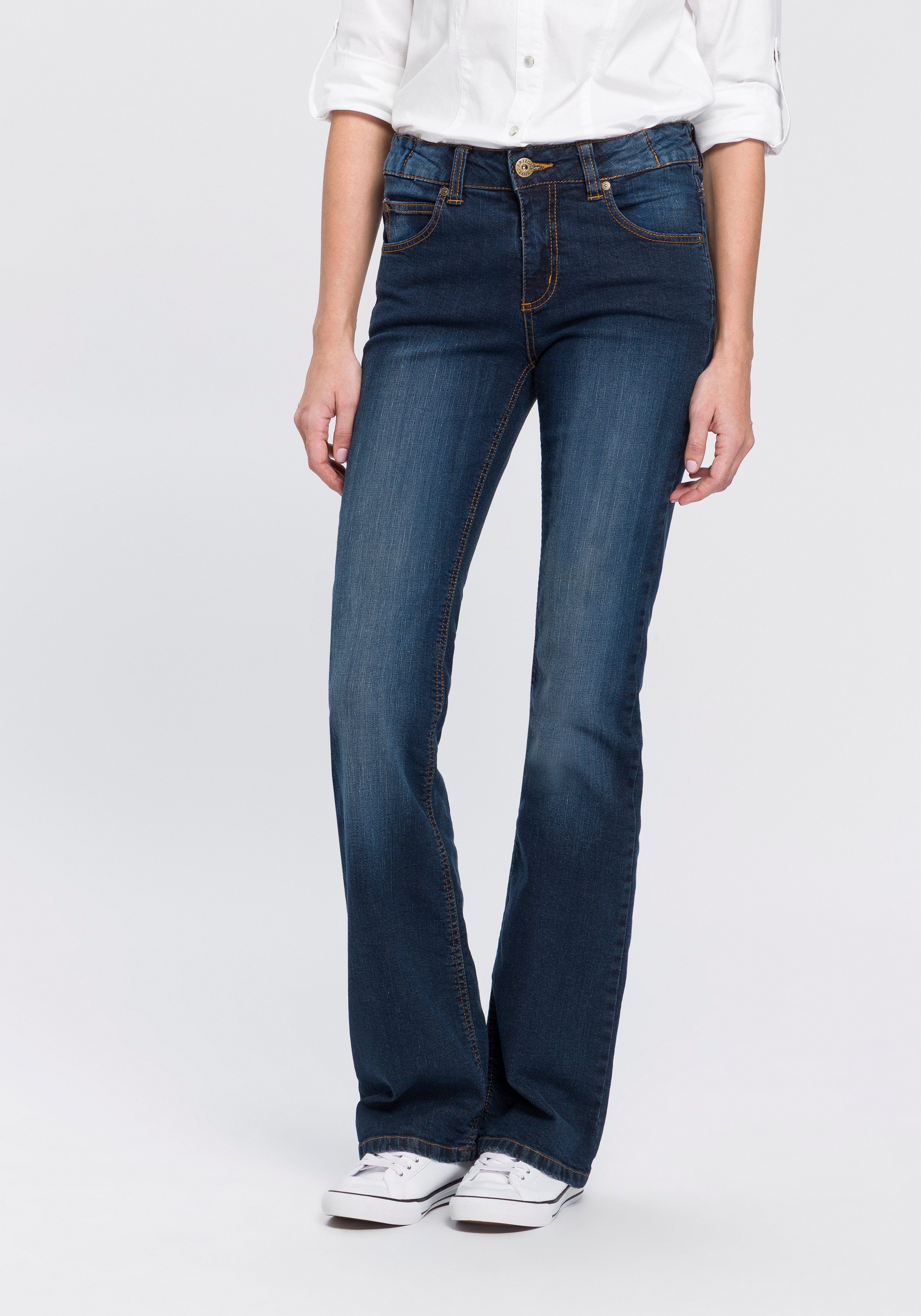 Bootcut-Jeans Bund mit seitlichem Gummizugeinsatz