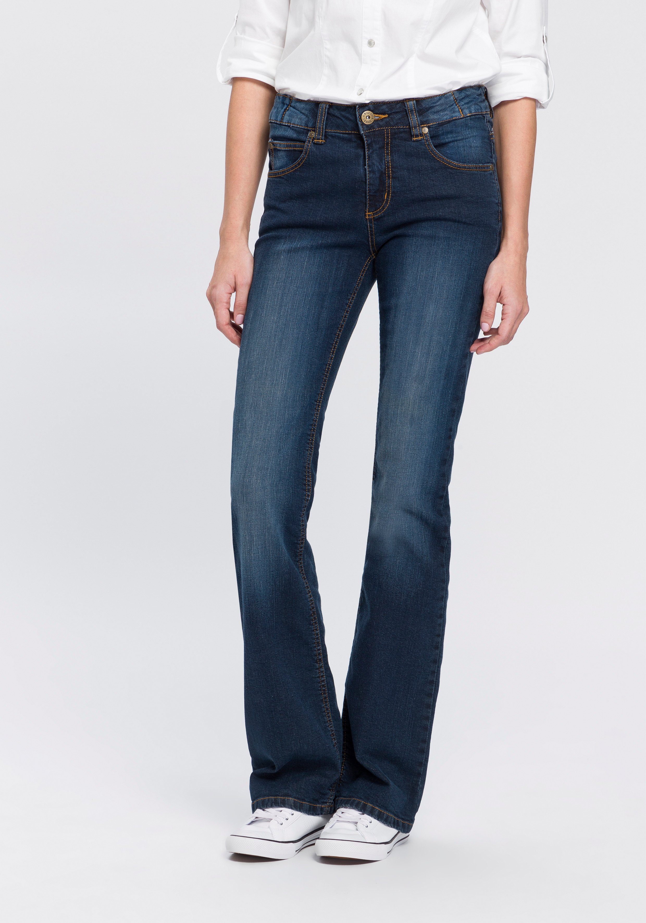 Arizona Bootcut-Jeans »Svenja - Bund mit seitlichem Gummizugeinsatz« High  Waist online kaufen | OTTO