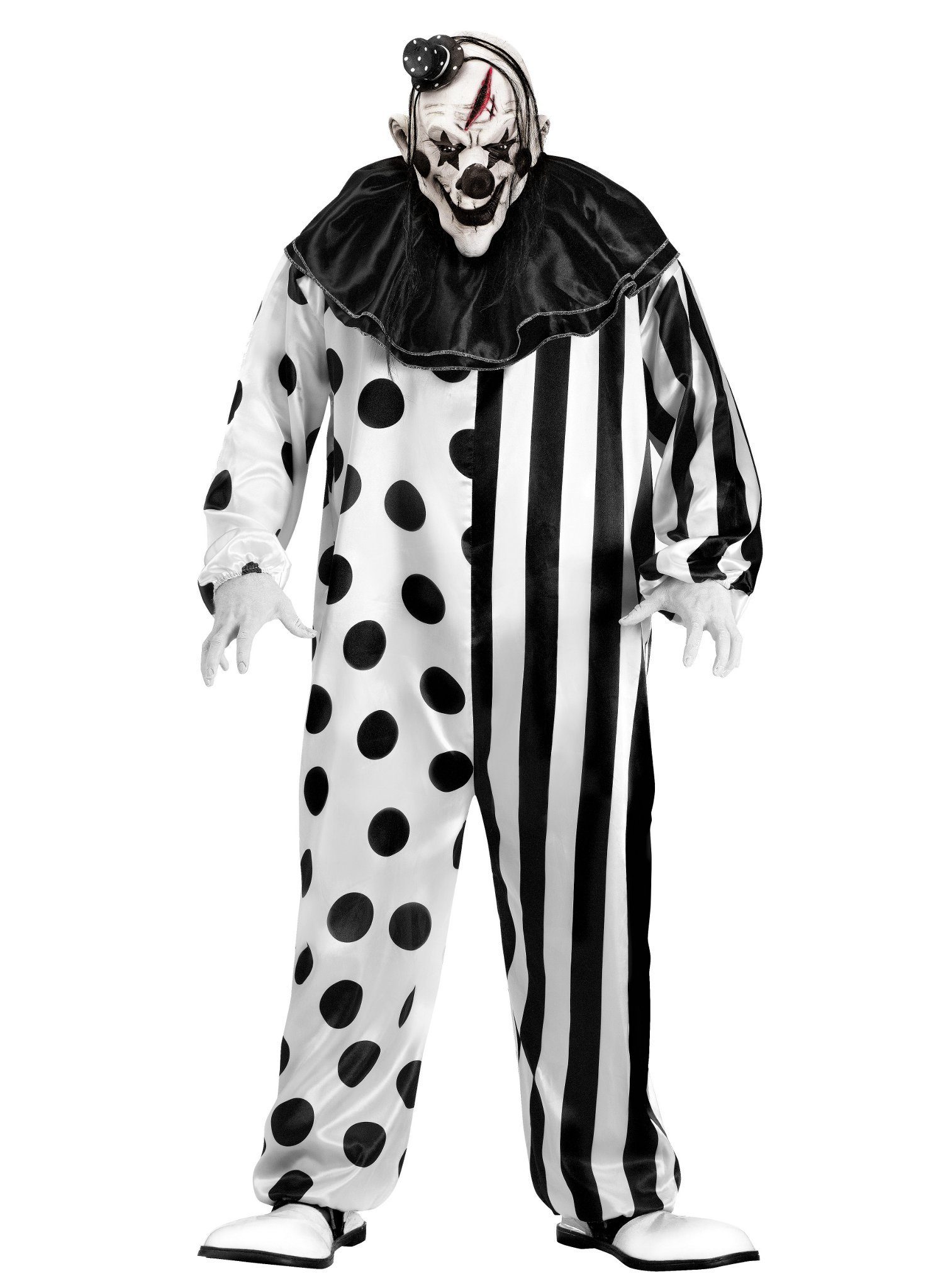 Fun World Clown-Kostüm Killer Clown Karneval Faschingskostüm Herren Damen, Furchteinflößendes Clownskostüm mit passender Maske