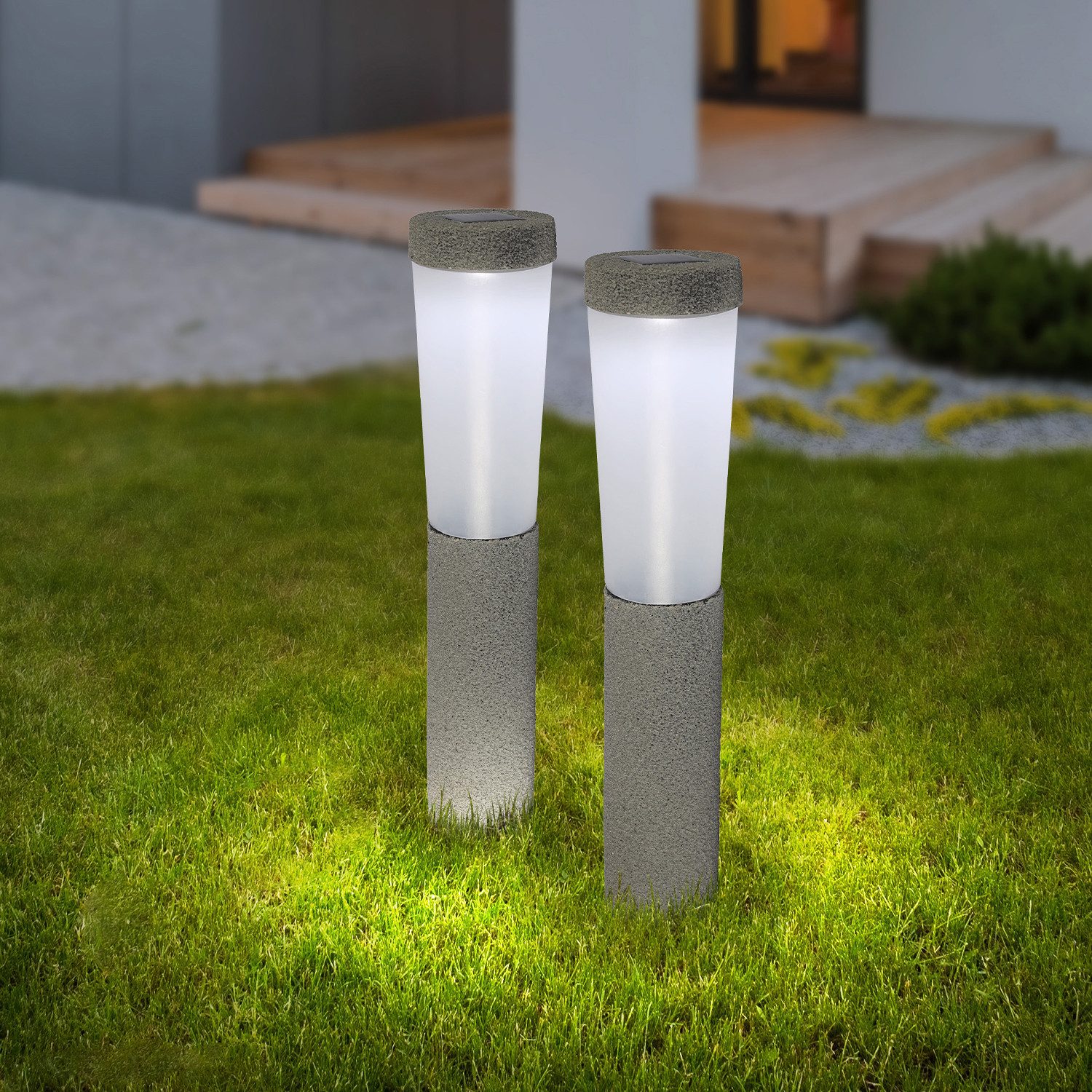 bmf-versand LED Solarleuchte Solarleuchten Garten 2er Set Wegeleuchten Solarlampe Außen Leuchte LED, Teichbeleuchtung, Gartenbeleuchtung, LED fest integriert, Kaltweiß, Wegebeleuchtung