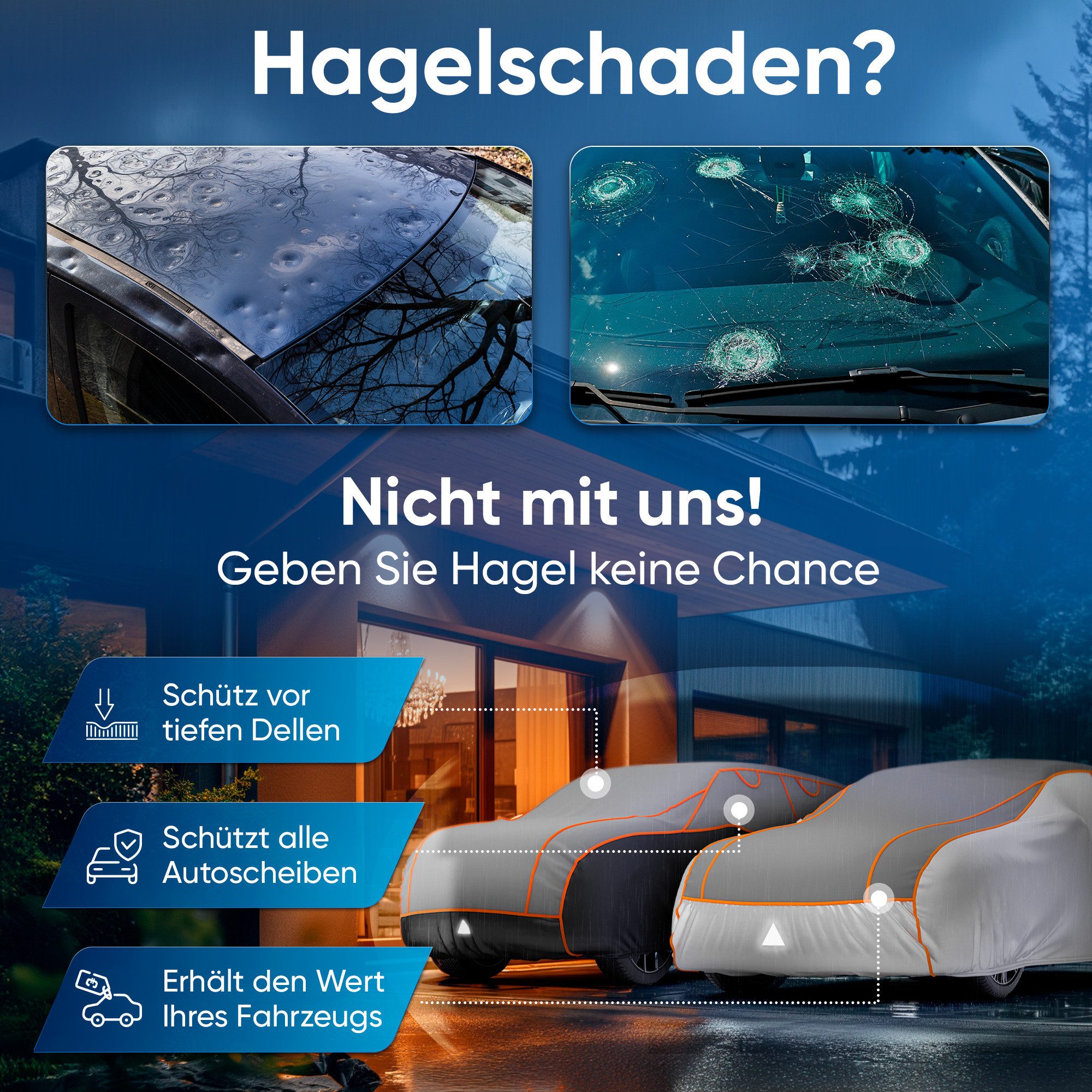 WALSER Autoplane Hagelschutz Perma Protect (1-St., 1 Hagelschutzplane, 3 Spanngurte)