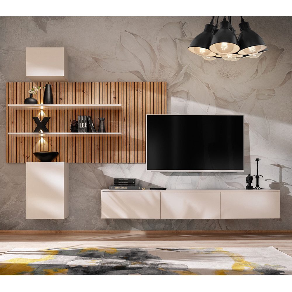 Lomadox Wohnwand GALATINA-164, (2-St., Wandpaneel, Hängeschränke, Lowboard) günstig online kaufen