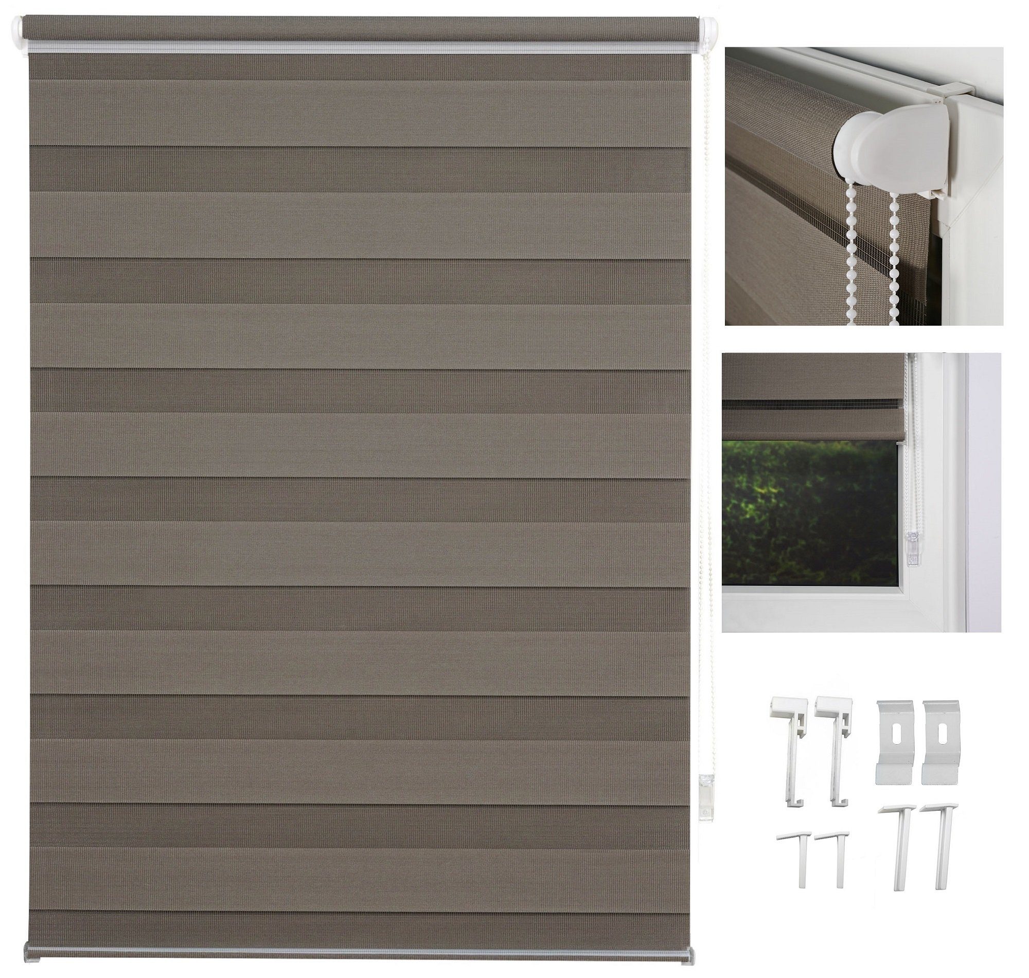 Doppelrollo Duo Rollo, ondeco, Lichtschutz, ohne Bohren, freihängend, Klemmfix, im Fixmaß