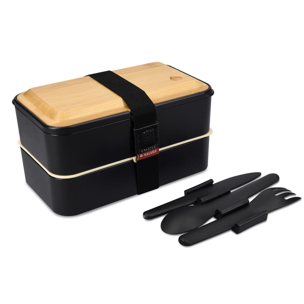 Navaris Lunchbox, Kunststoff, (1-tlg), Bento Box Set mit Besteck und Holz  Deckel - Brotdose 2 Fächer luftdicht - inkl. Besteckhalter - Brotbox Set  Kinder und Erwachsene online kaufen | OTTO