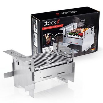 Stack Grill Holzkohlegrill stack grill steckbarer Kompaktgrill Edelstahl Mobilgrill mit Briketts