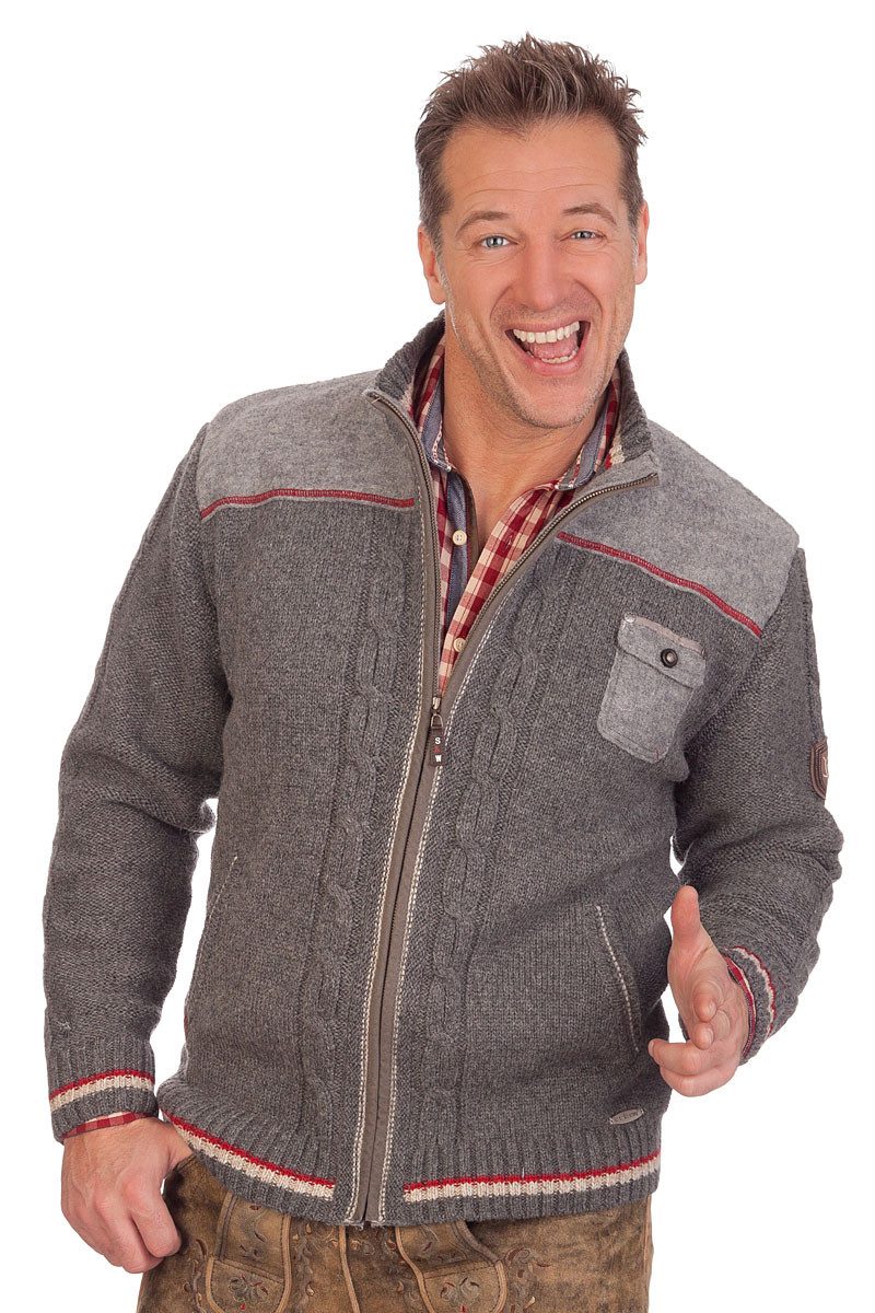 Spieth & Wensky Trachtenstrickjacke Strickjacke Herren - BALDO - mittelgrau, schwarz