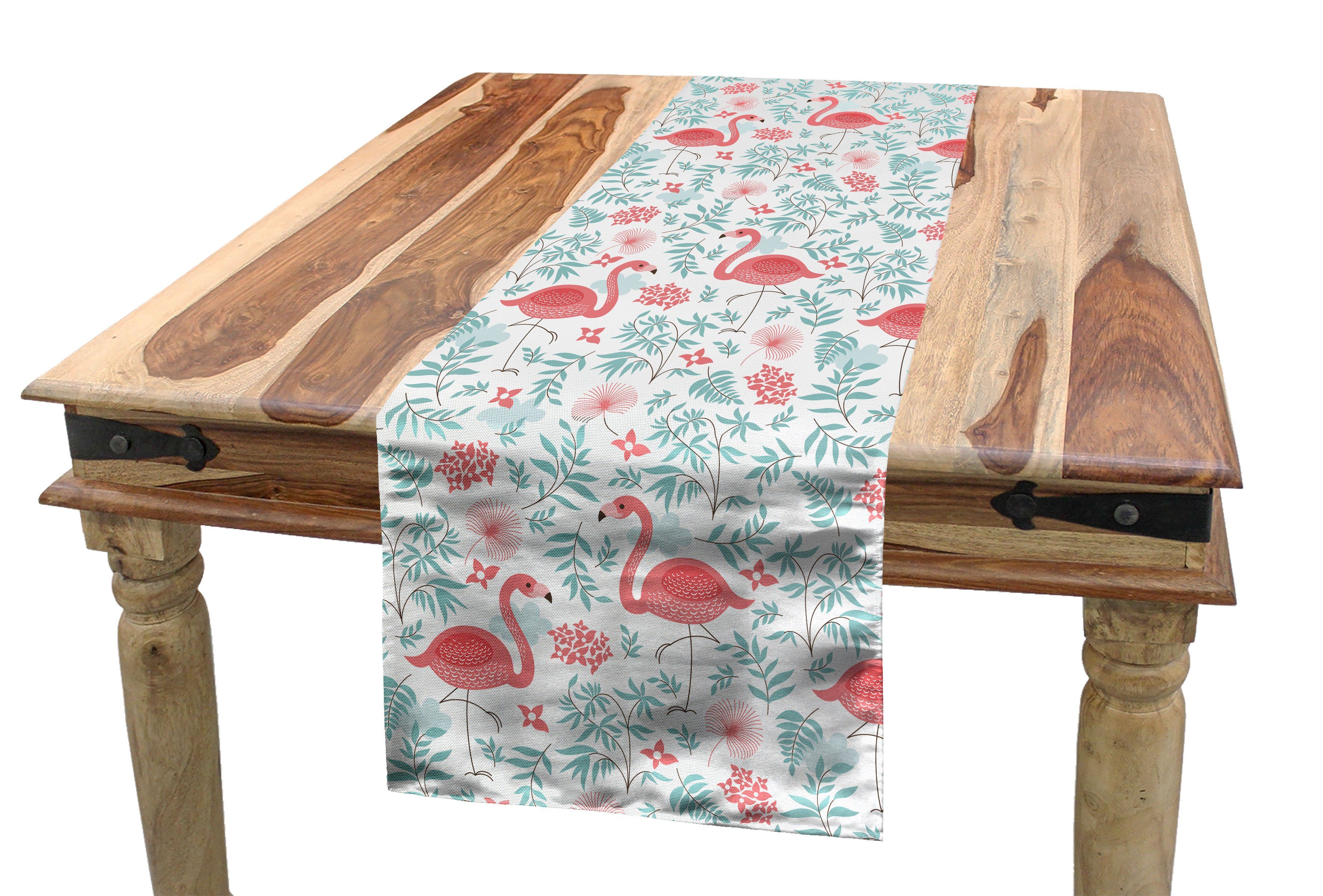 Abakuhaus Tischläufer Esszimmer Küche Rechteckiger Dekorativer Tischläufer, Flamingo Botanischer Flourish