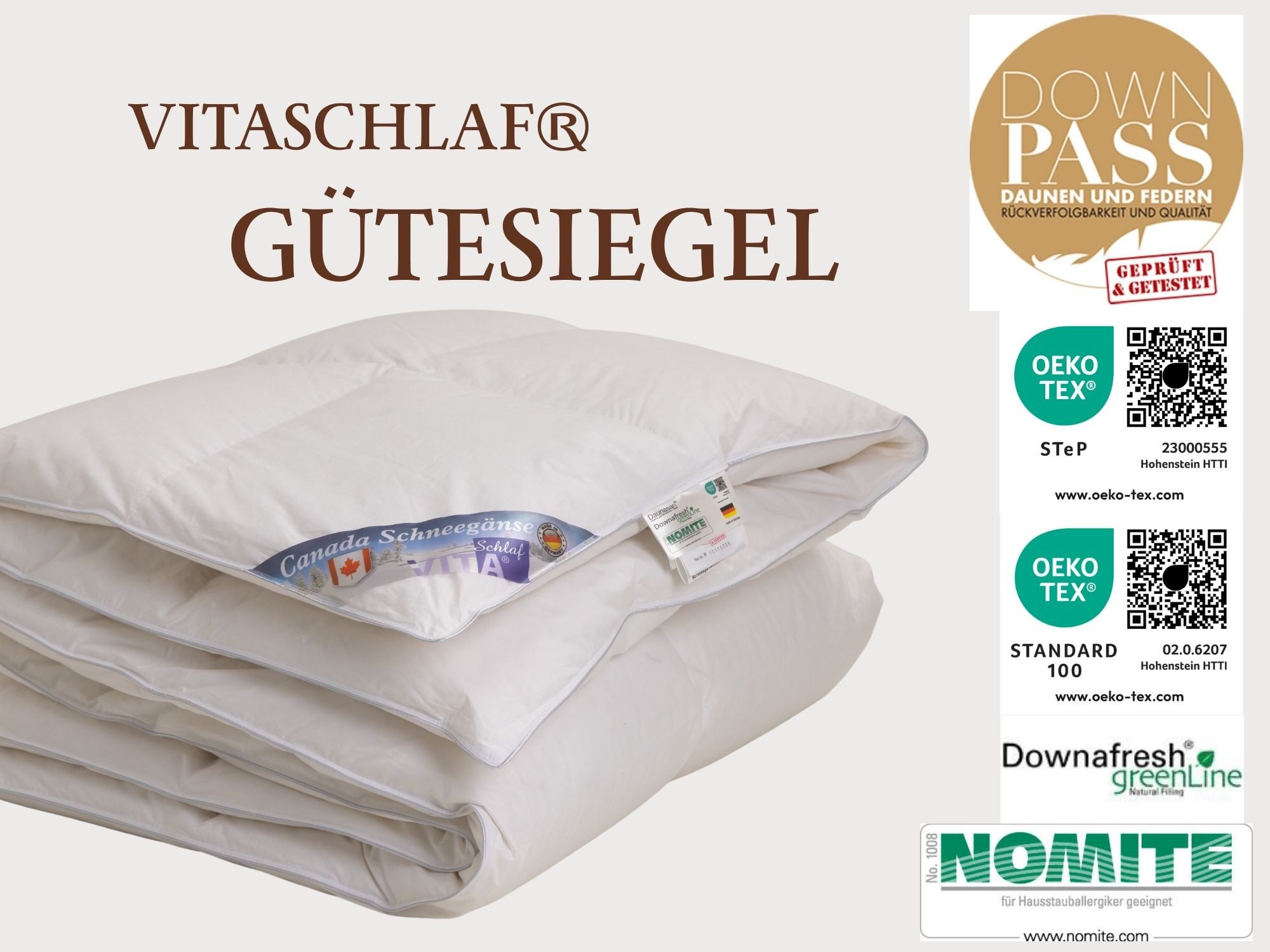 Vitaschlaf Gänsedaunenbettdecke Vitaschlaf® CANADA SCHNEEGÄNSE Bettdecken für Sommer Winter Ganzjahr, Füllung: 100% Gänsedaunen, Bezug: 100% Baumwolle feinster  – Bild 5 von 5