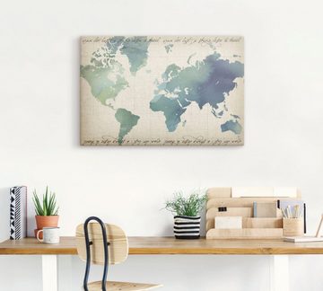Artland Leinwandbild Wasserfarben Weltkarte, Landkarten (1 St), auf Keilrahmen gespannt