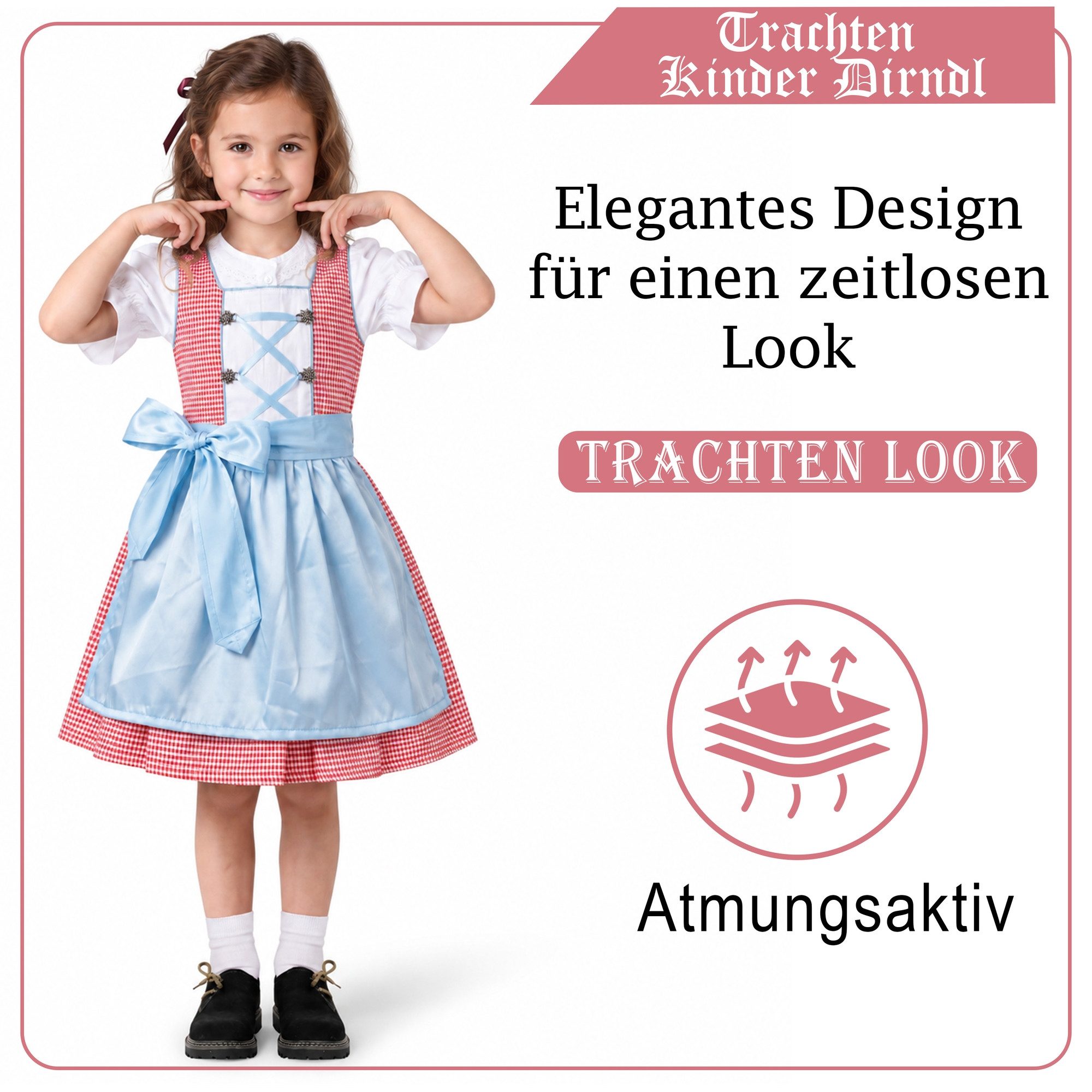 German Wear Dirndl GW1710 Red/Blue Dirndl-set Mädchendirndl kinder Trachten Kleid Rot/ Blauer Schürze – Bild 5 von 5