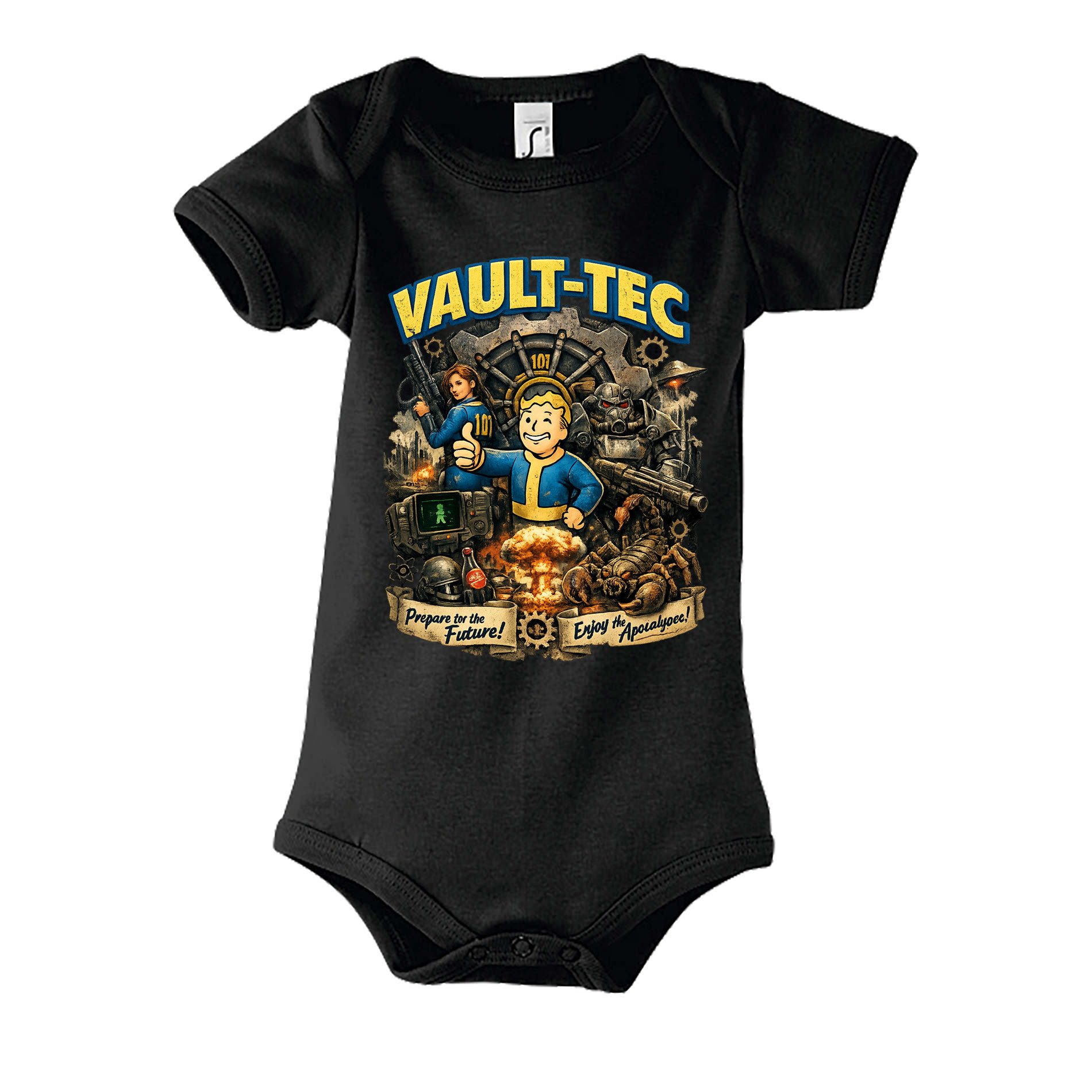 Blondie & Brownie Strampler Baby Body Retro Vault Held Comic Motiv Baumwolle Alltag Komfort (Einzelartikel) VaultHero Retro Babybody Komfortfit