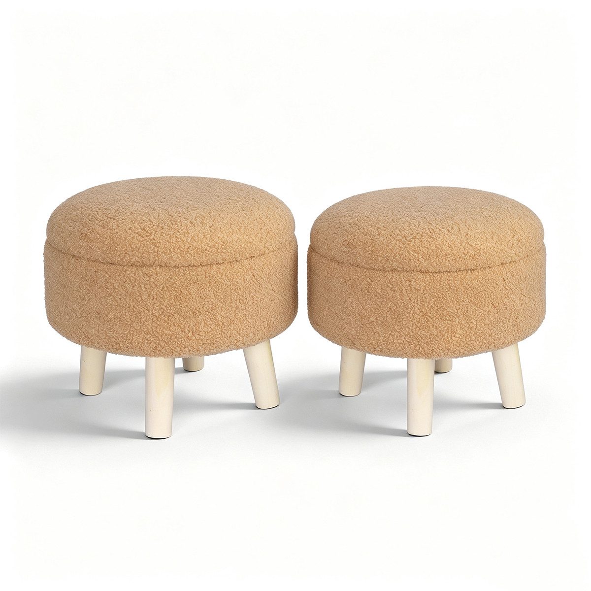 BlingBin Fußhocker mit Stauraum, Kleiner Stauraum, Ottomane, Teddy-Fleece Runder Hocker (1 Stück, 1 St., 34 x 31,5 cm), weiche hocker mit stauraum für Wohnzimmer, Schlafzimmer
