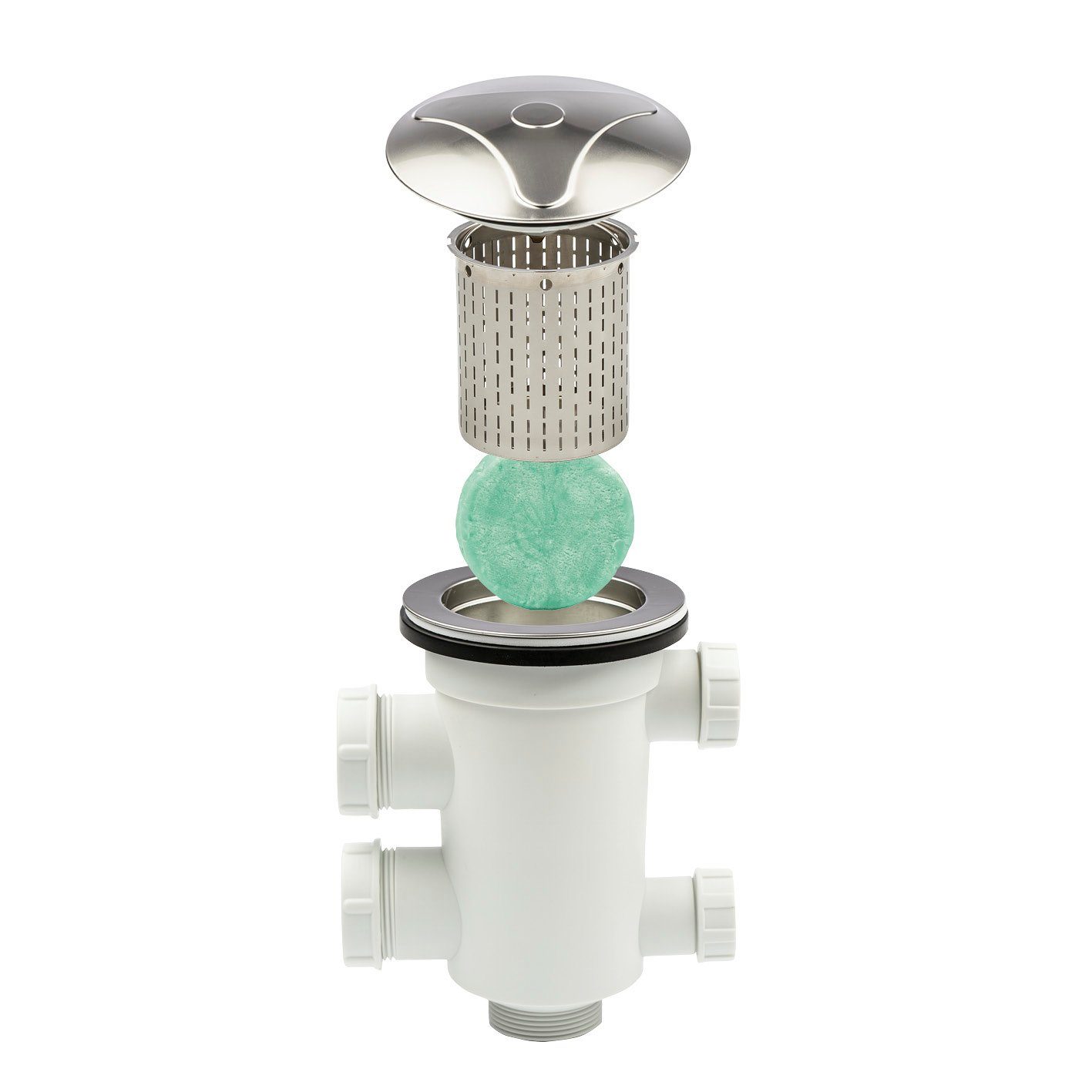 Abfluss-Fee Verschlussstopfen weiß/Edelstahl mit Duftstein