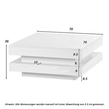 BlingBin Couchtisch moderner technologischer Stil, Futuristischer Look,16-farbiger LED-Beleuchtung,70x70x36 cm