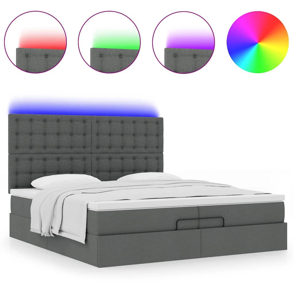 Bett Ottoman-Bett mit Matratzen & LEDs Dunkelgrau 200x200 cm Stoff