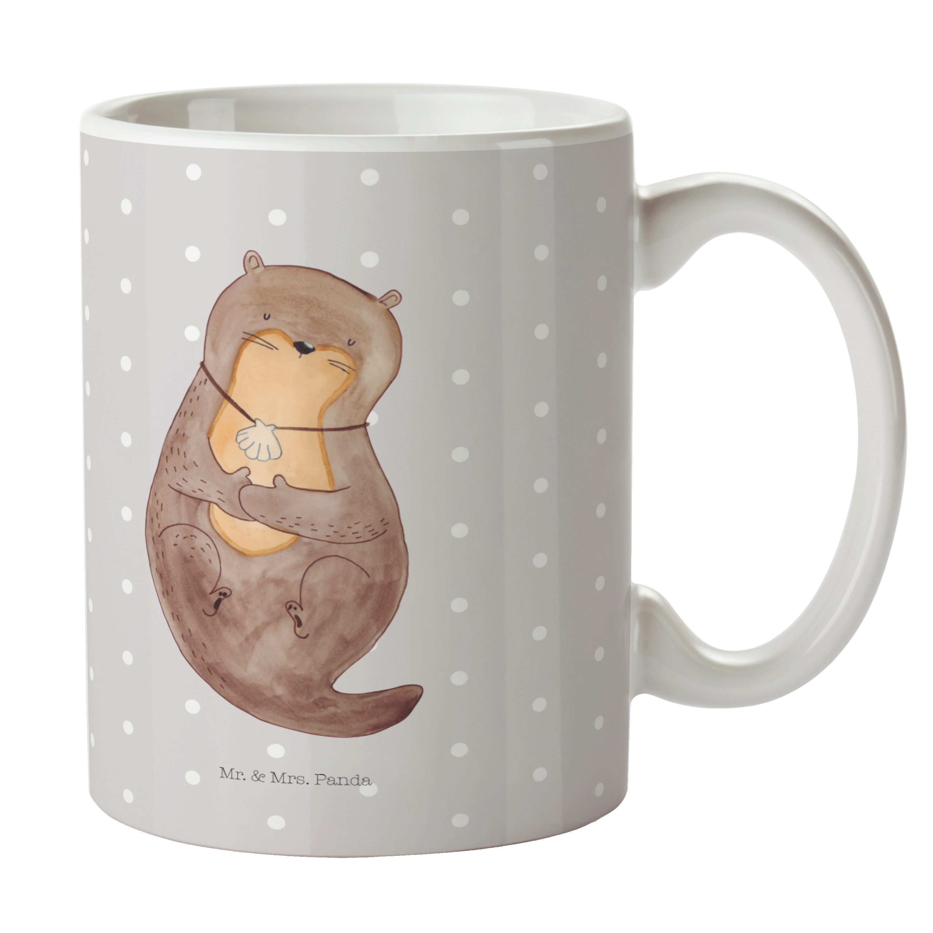 Mr. & Mrs. Panda Tasse Otter mit Muschelmedaillon - Grau Pastell - Geschenk, Tasse Motive, G, Keramik