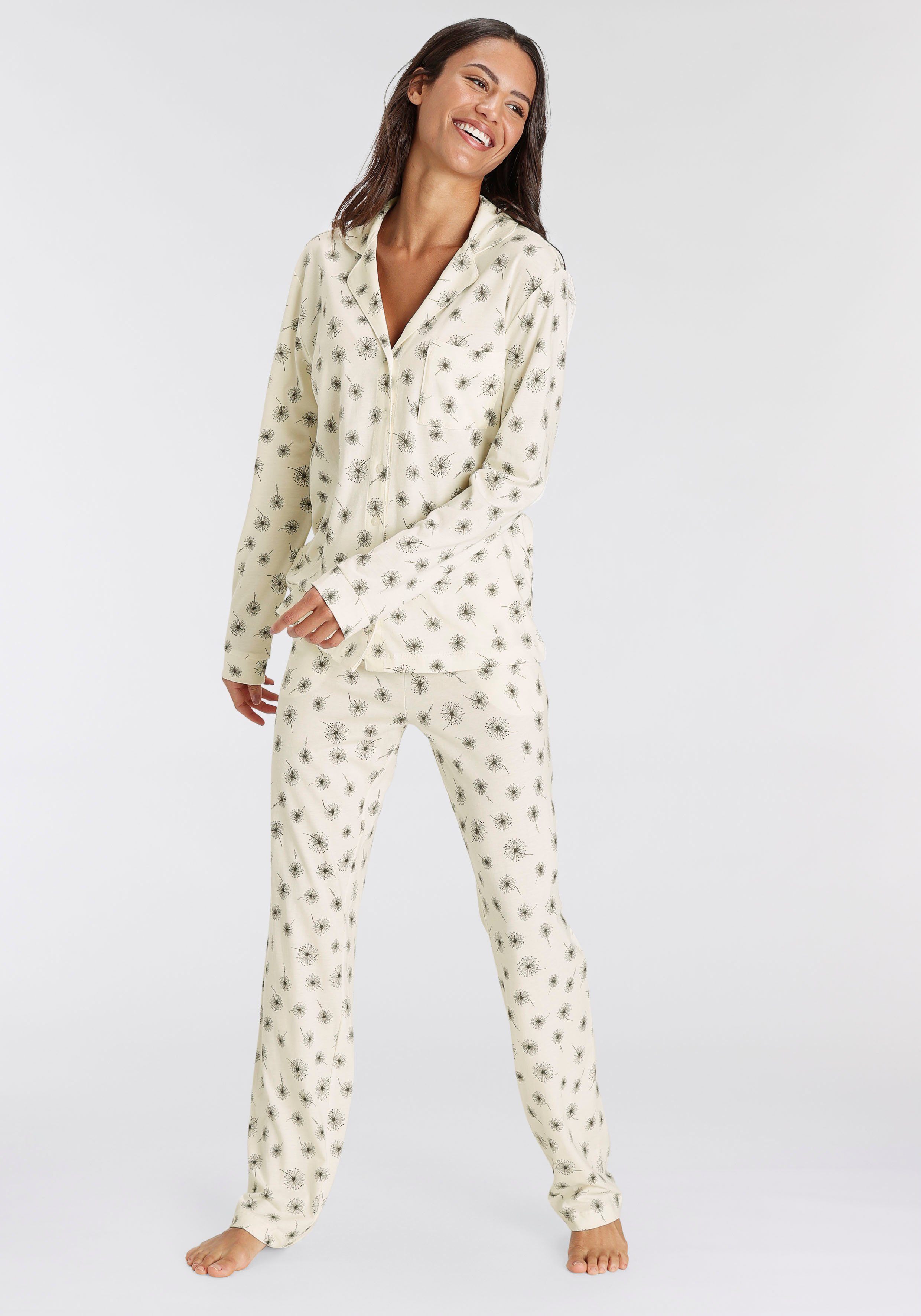 (2 tlg) Pyjama mit ecru-gemustert s.Oliver schönem Muster