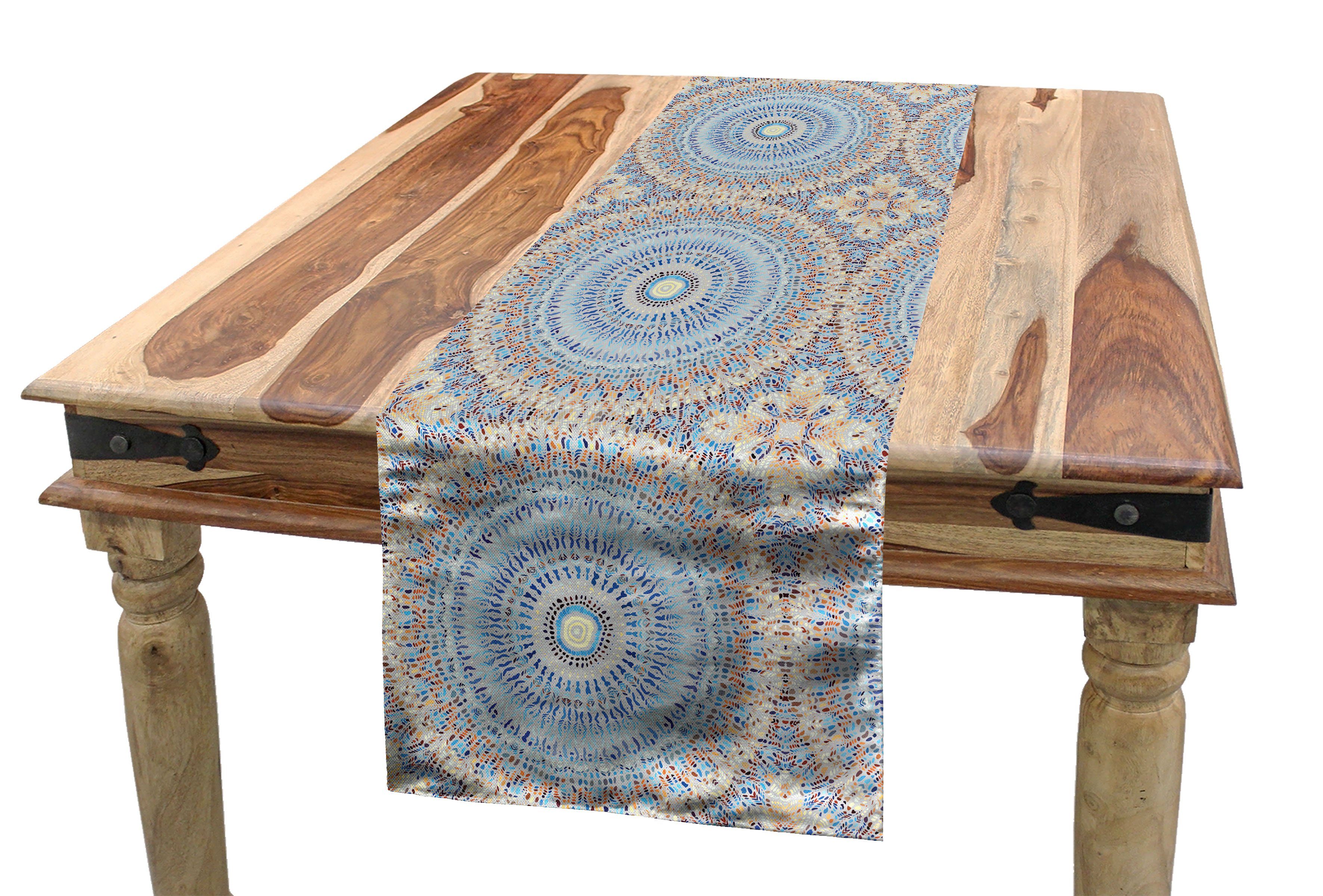 Abakuhaus Tischläufer Esszimmer Küche Rechteckiger Dekorativer Tischläufer, Mandala Ethnische Formen punktierte Motive