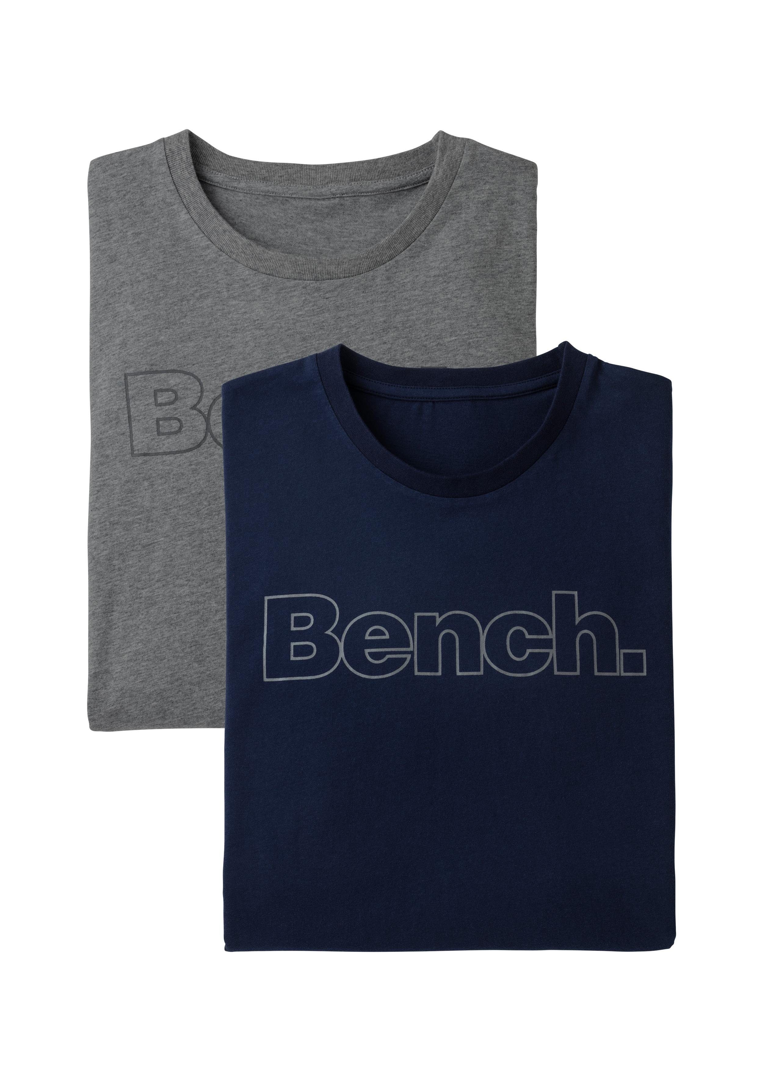 grau-meliert vorn mit Print Langarmshirt navy, Bench. (2-tlg) Loungewear Bench.