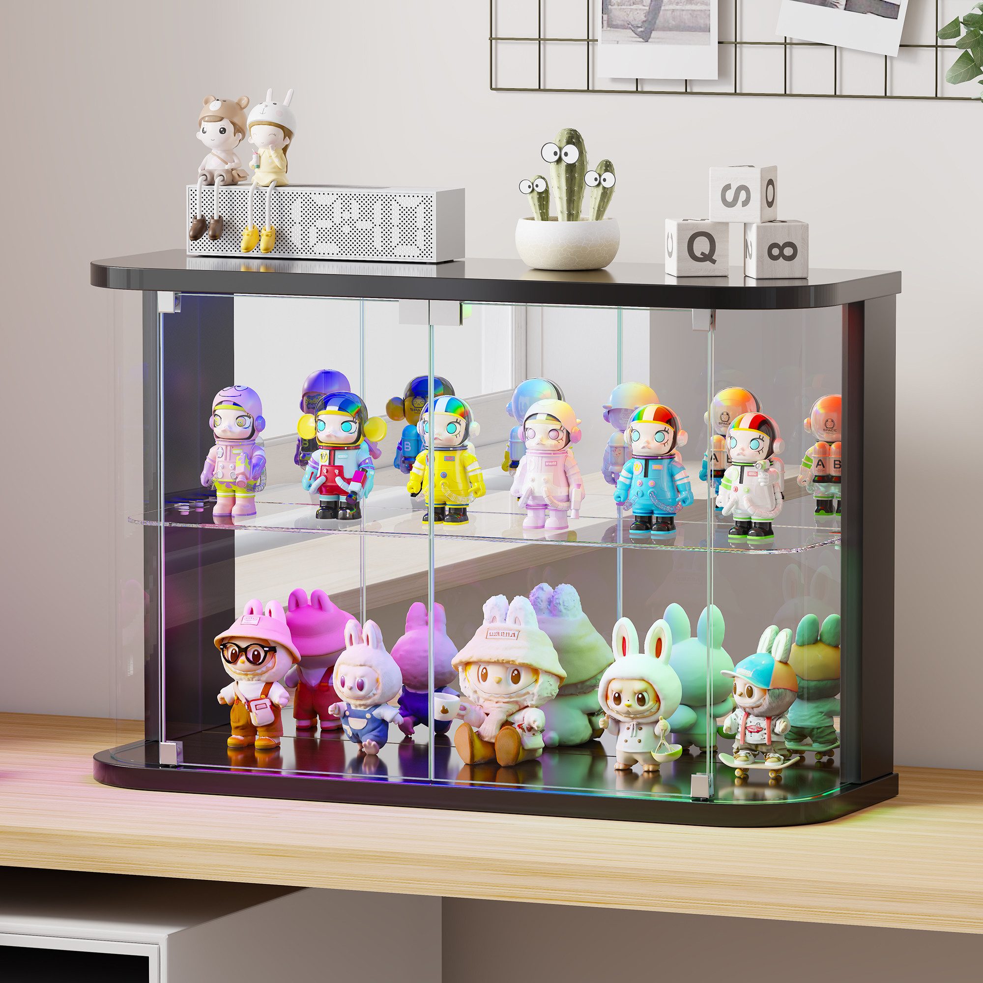 LVSOMT Glasvitrine mit LED Beleuchtung, Sammlerstücke Präsentieren (1-St) Figuren Aufbewahren, Temperglas, Push-to-open