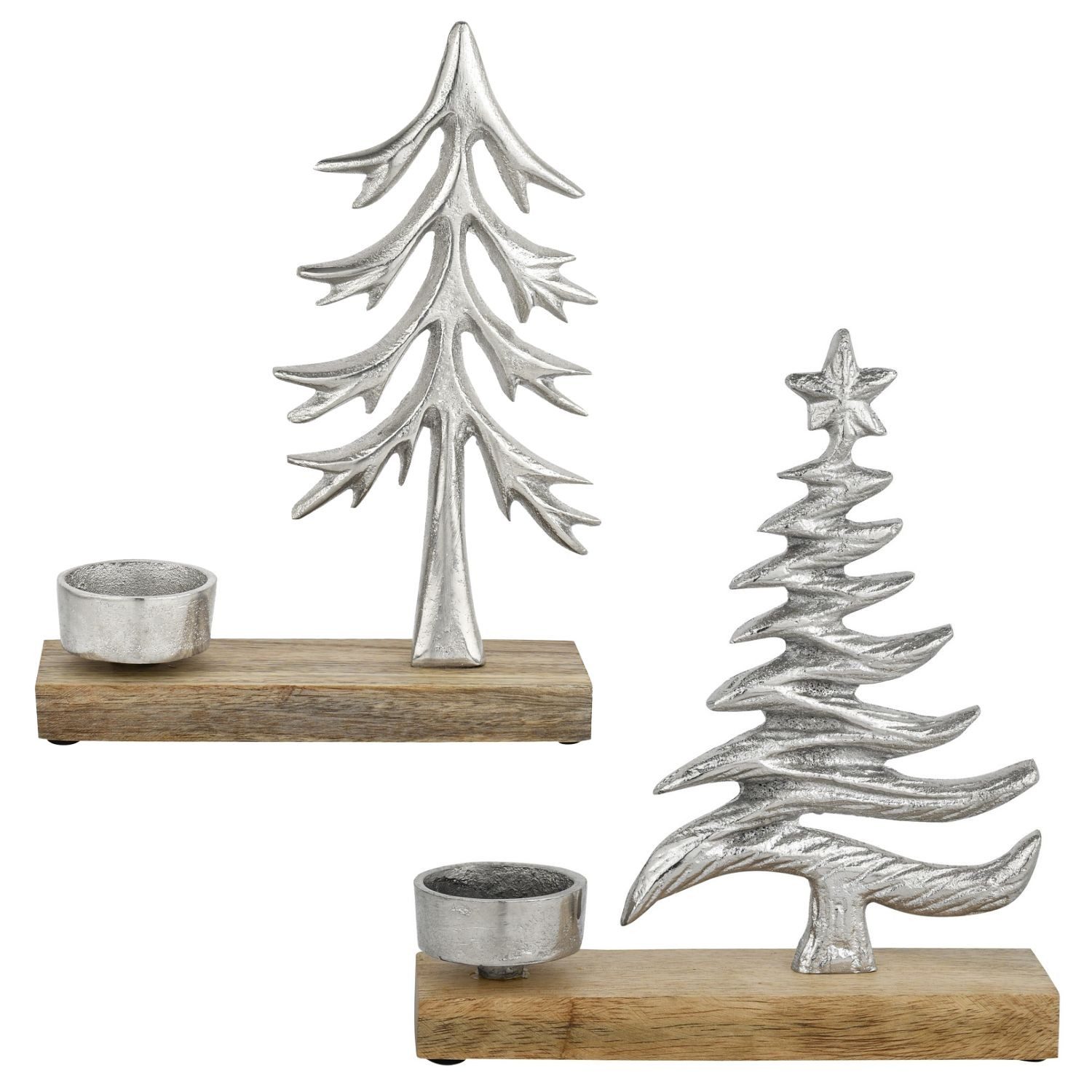 Marrakesch Orient & Mediterran Interior Teelichthalter Teelichthalter Xmas1 & 2 Silber 2er Set Aluminium Holzsockel 20cm (2 St), Handarbeit