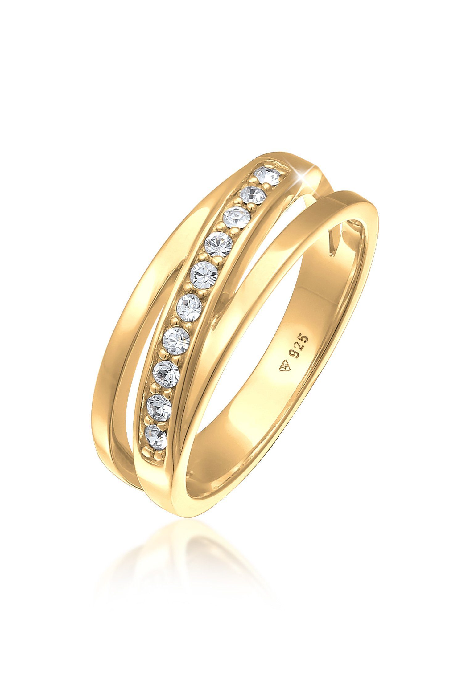 Fingerring Raffiniert Bandring Wickelring Kristalle 925 Silber