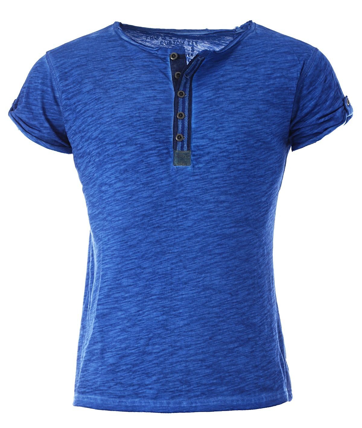 fit T-Shirt Key button Knopfleiste mit unifarben vintage MT00023 Largo Look slim für Arena Herren Blau kurzarm