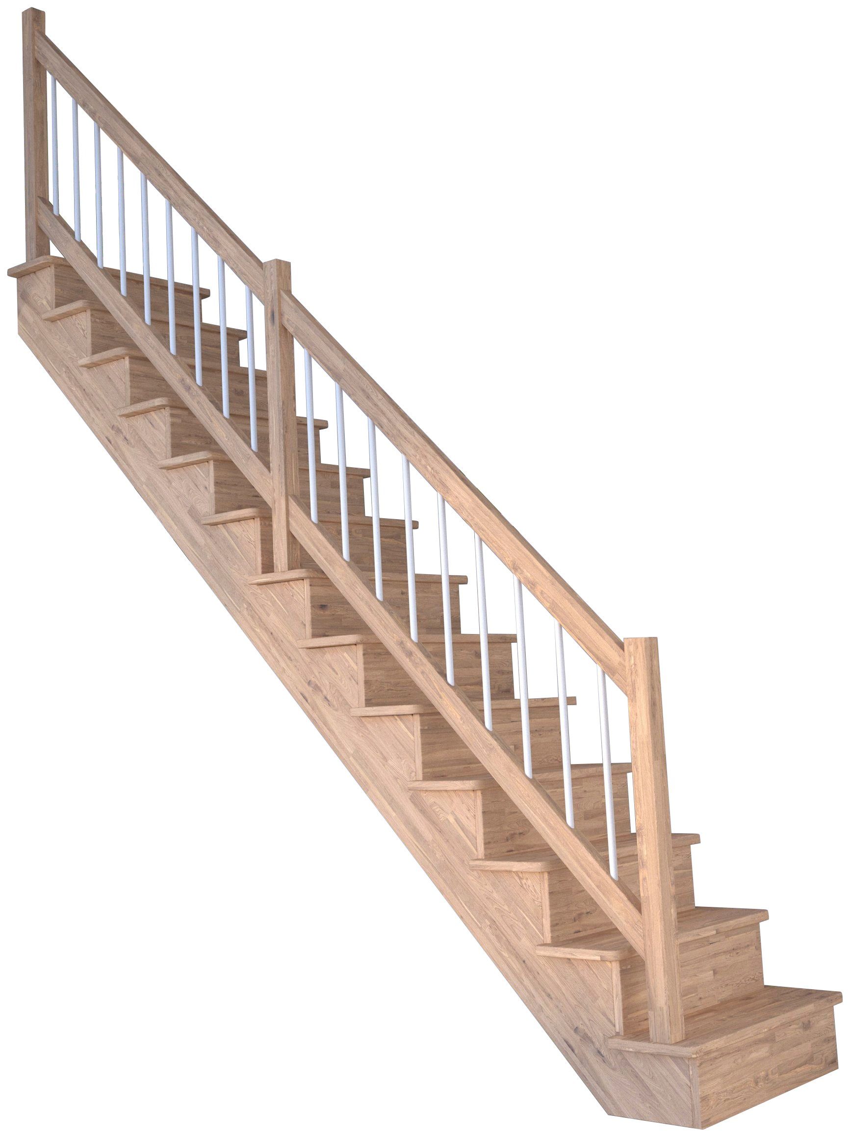 Starwood Systemtreppe Massivholz Lindos, Holz-Edelstahl Stufen bis Durchgehende Wangenteile cm, geschlossen, für 300 Geschosshöhen Weiß