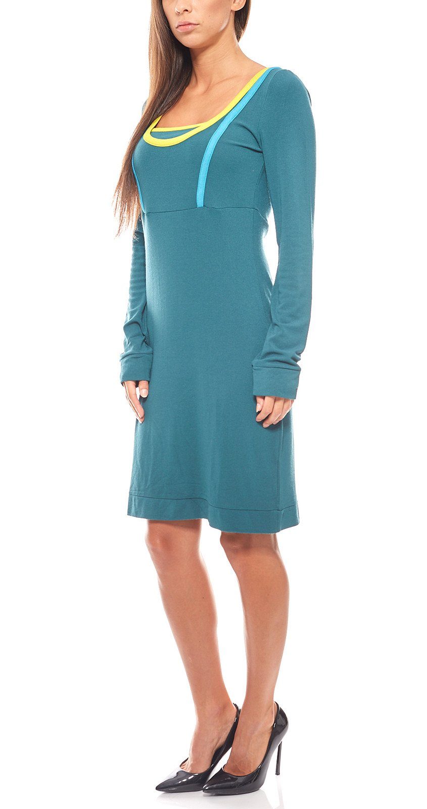 VACUUM Jerseykleid Kleid sportliches Mini Jerseykleid lange Ärmel Grün vacuum