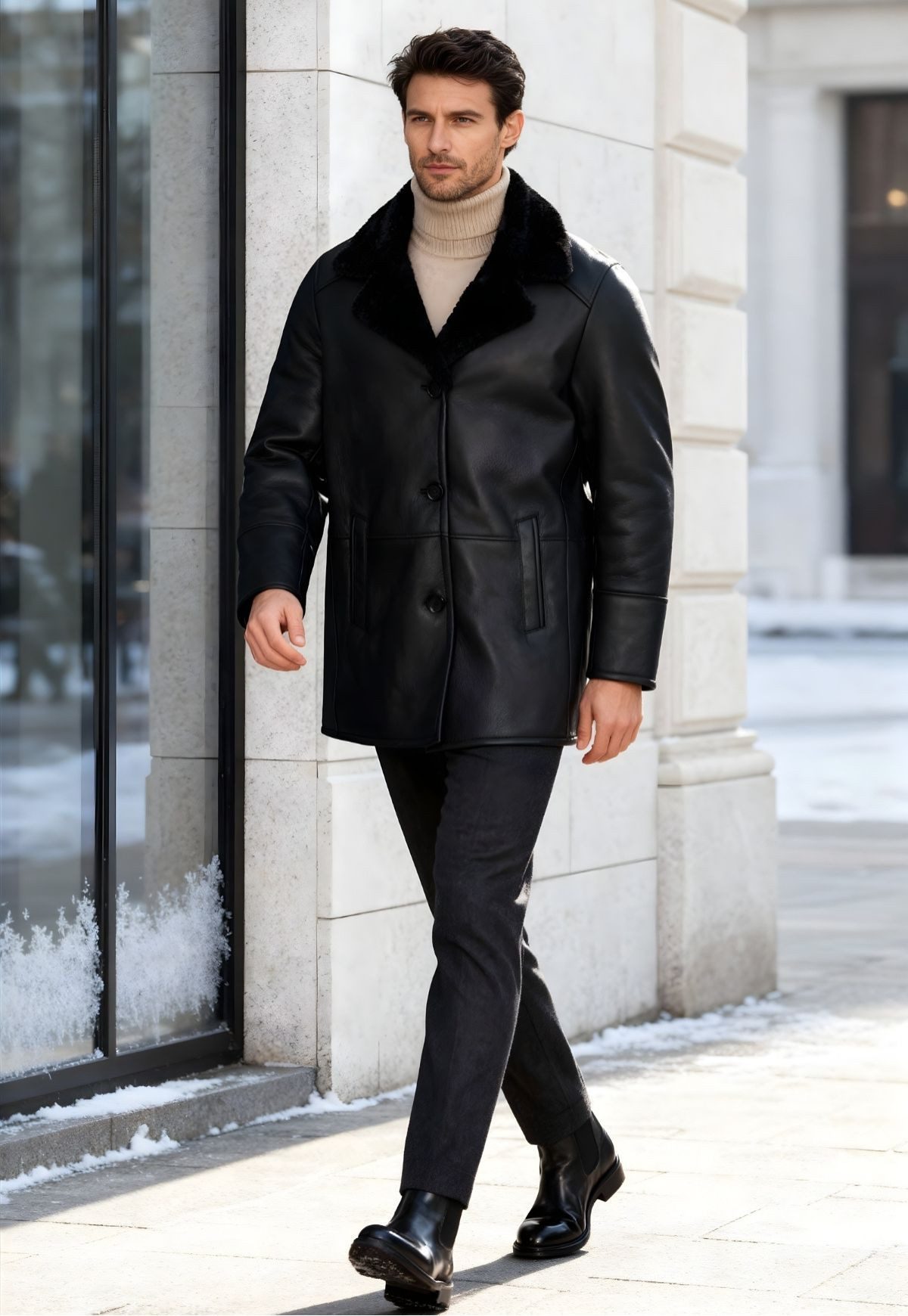 Hollert Wintermantel Lammfellmantel Tore Schwarz