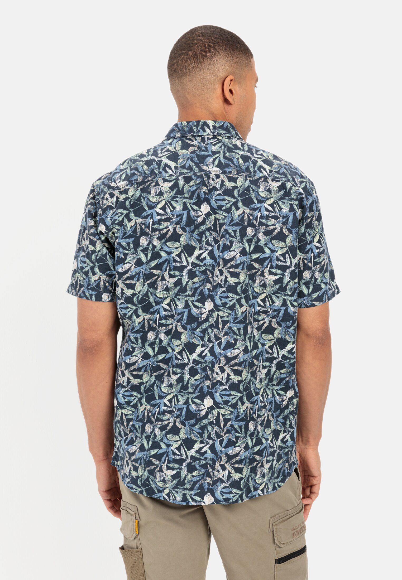 camel active Kurzarmhemd mit Allover-Print Kurzarm Kentkragen
