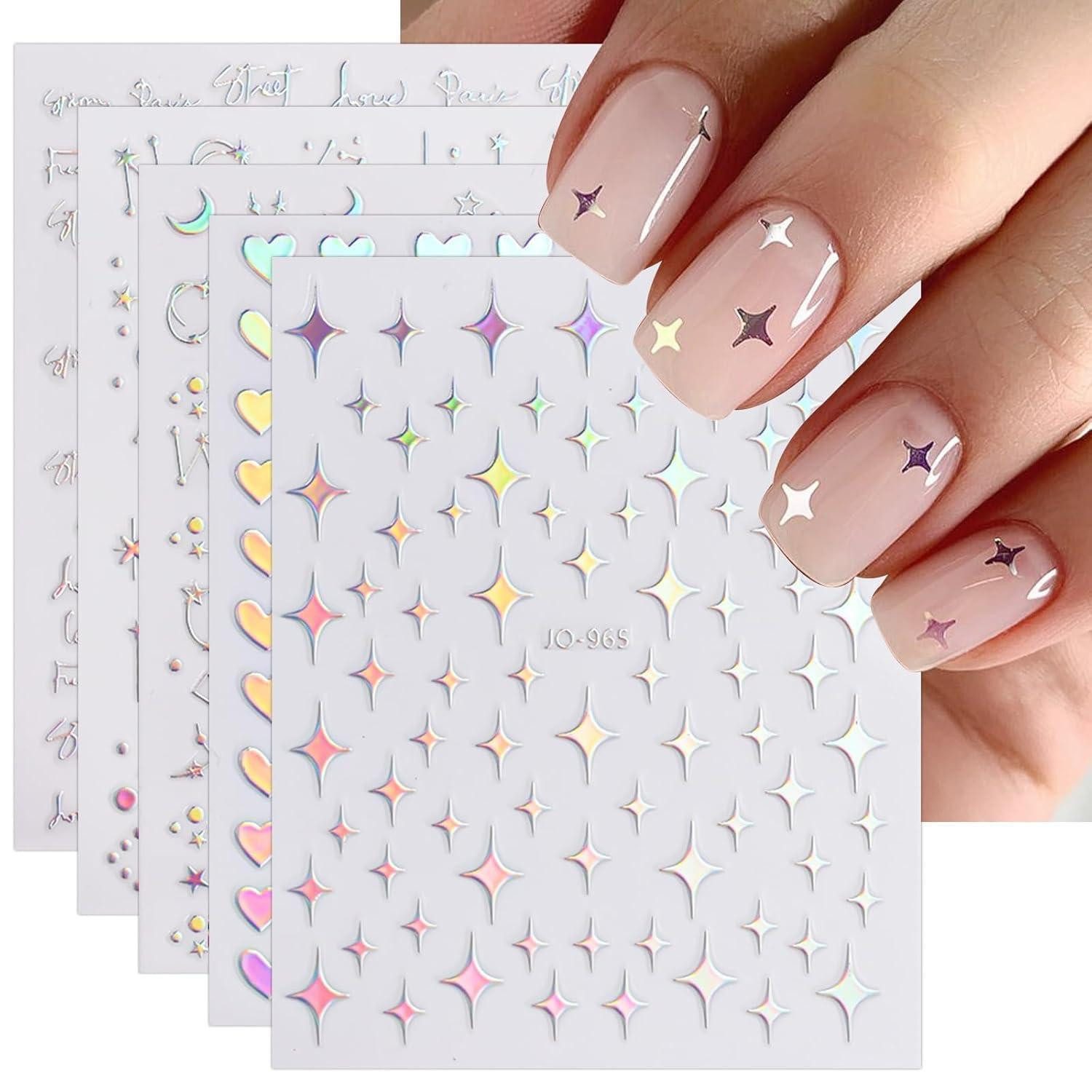 LuxusKollektion Nageldesign Zubehör Nagelsticker Aurora 12 Blatt selbstklebend holografisch Stern Herz