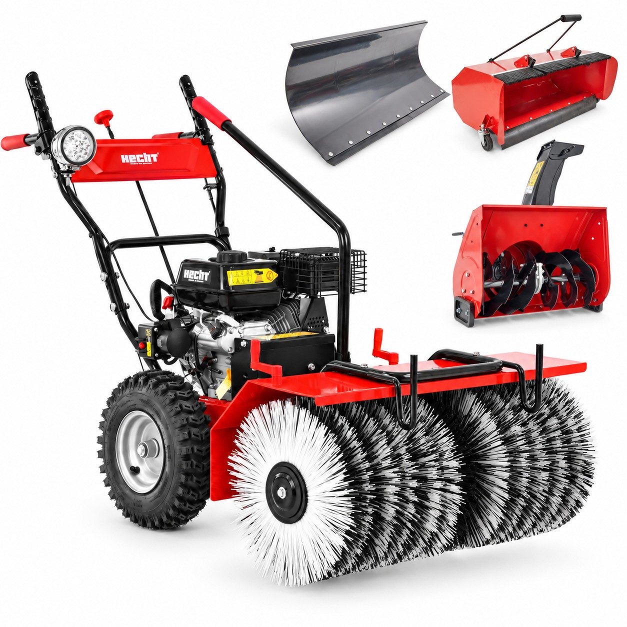 Hecht Benzin-Kehrmaschine 8680 SE mit Auffangbehälter, Schneeschild, Schneefräse, 80,00 cm Arbeitsbreite, (4-tlg), 6,5 PS, LED-Scheinwerfer, Elektrostarter