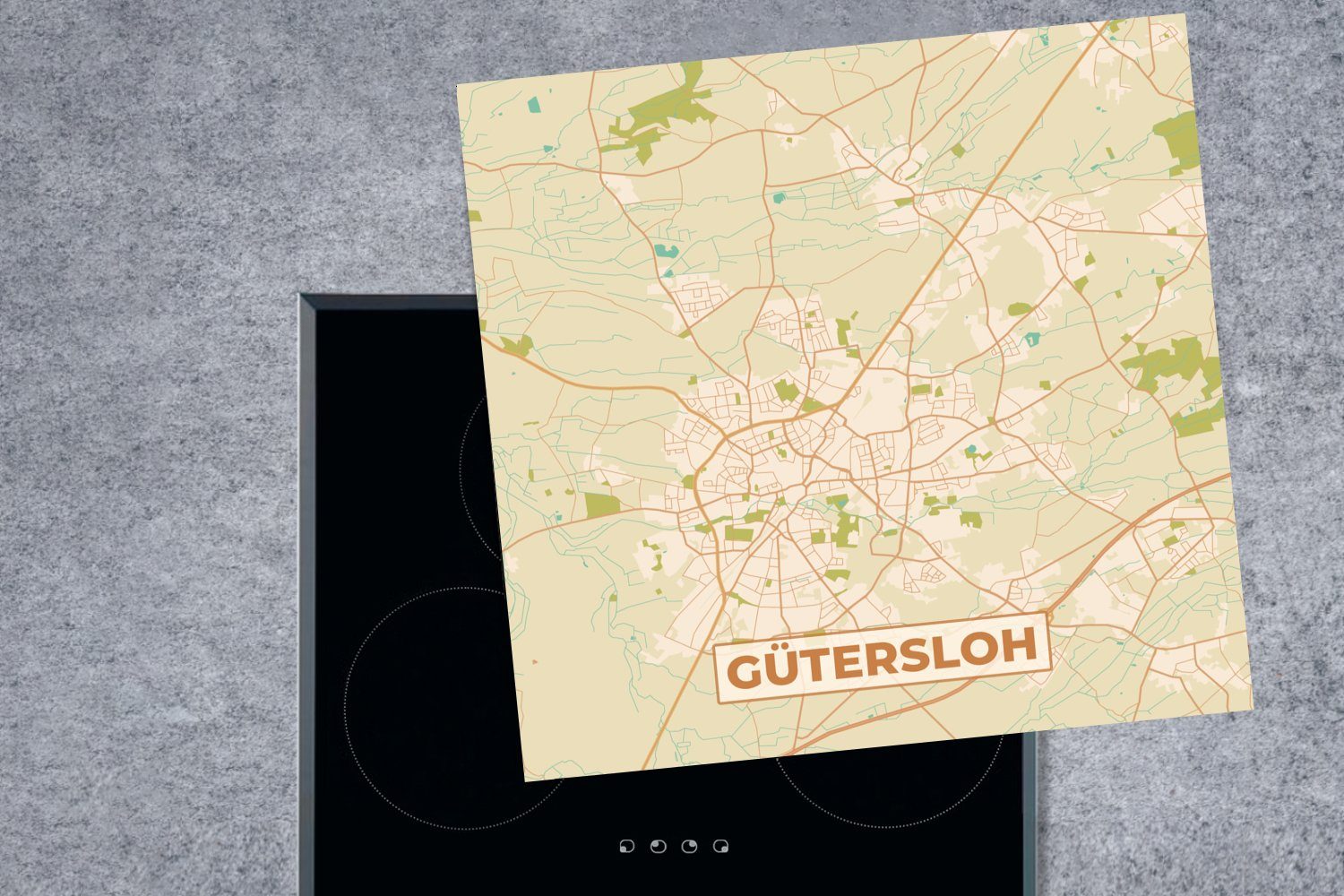 78x78 Vinyl, Stadtplan, cm, Arbeitsplatte (1 - - - tlg), Karte küche Herdblende-/Abdeckplatte für Ceranfeldabdeckung, MuchoWow Gütersloh Vintage