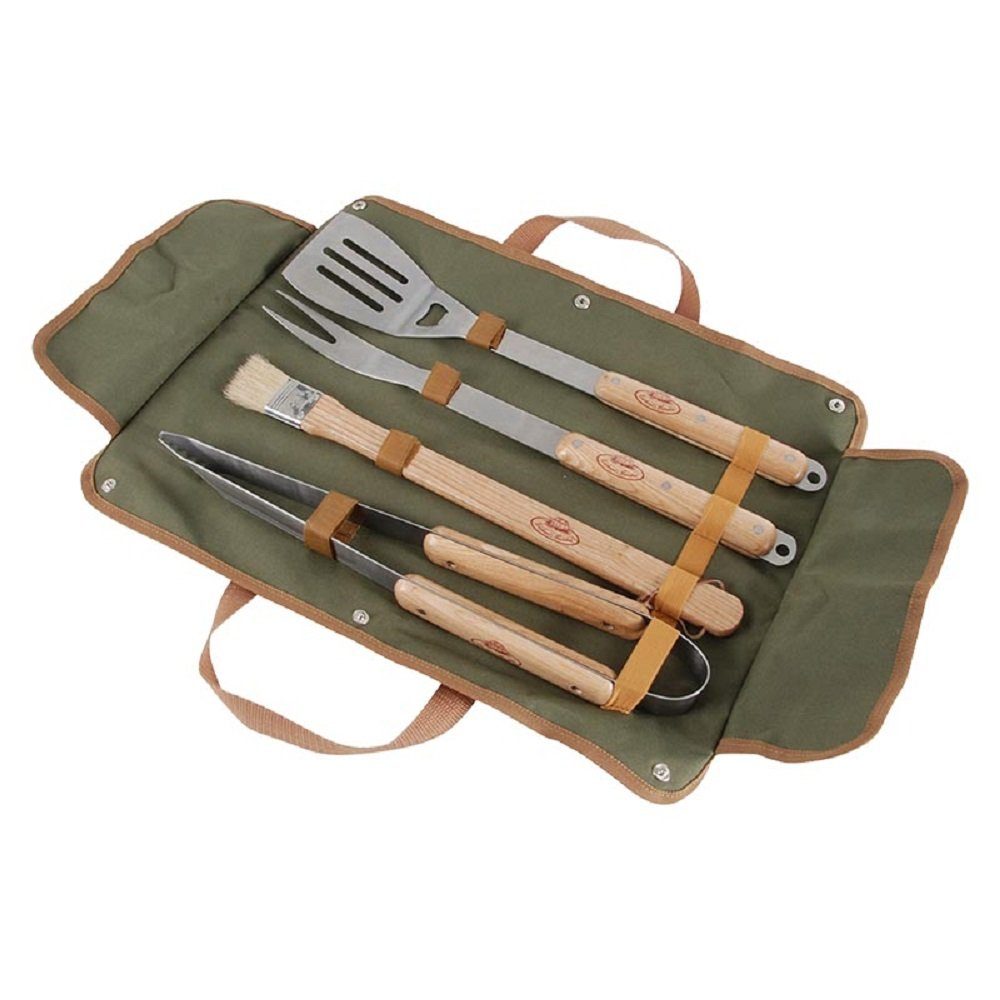 esschert design Feuerschale 4er Set Grillbesteck Grillzange Grillpinsel Grillgabel Grillwender, (1 x Grillbesteck 4teilig)