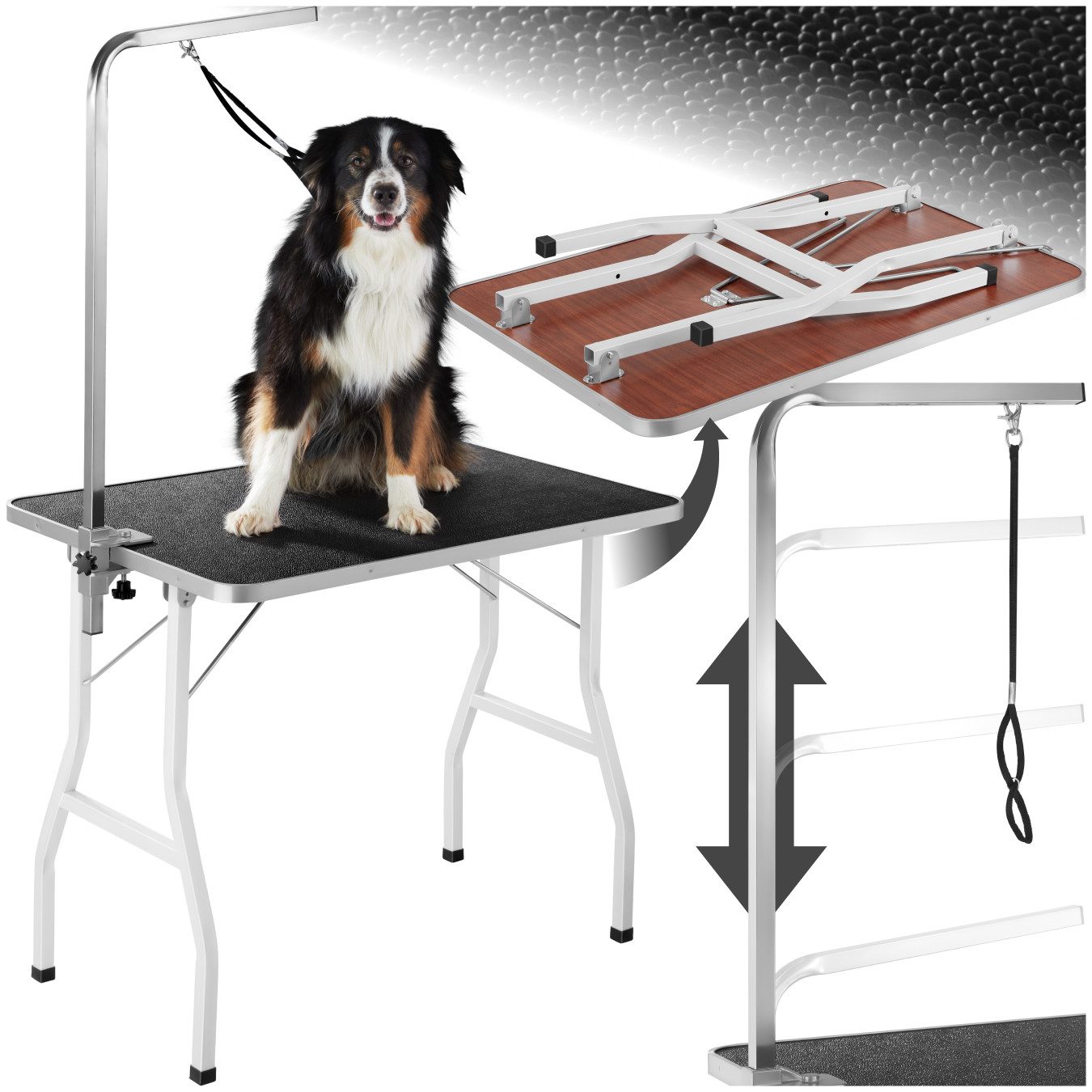 tectake Arbeitstisch Trimmtisch, Belastbarkeit 60 kg, Pflegetisch, für Hundepflege (Pflegetisch, in schwarz/weiß), Höhenverstellbarer …
