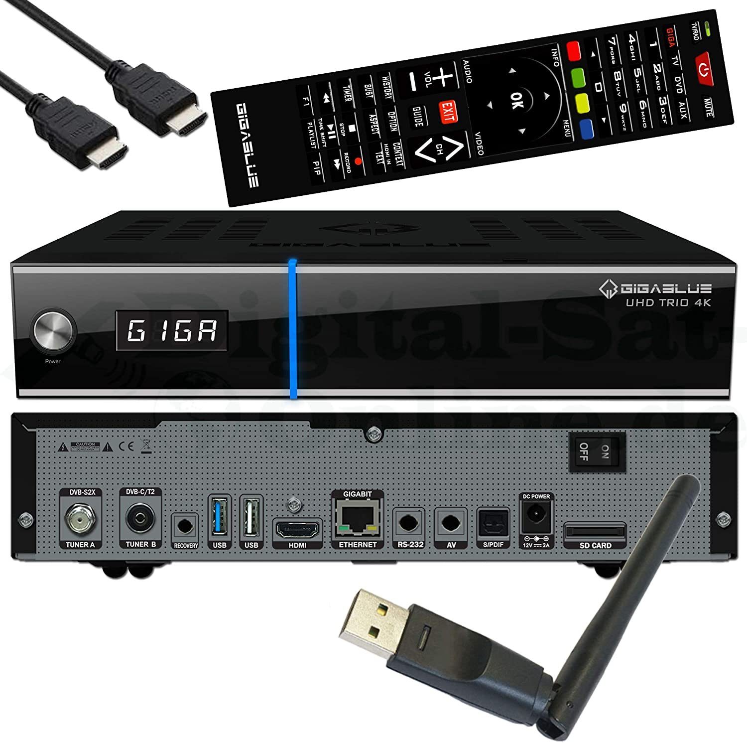 Gigablue UHD Trio 4K DVB-S2X + DVB-T2/C Combo inklusive 150 Mbits Wifi Stick SAT-Receiver