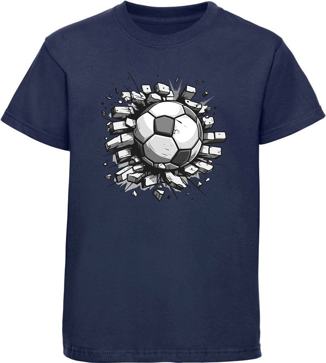 T-Shirt Kinder Fussball Print Shirt - Fussball der in Wand steckt