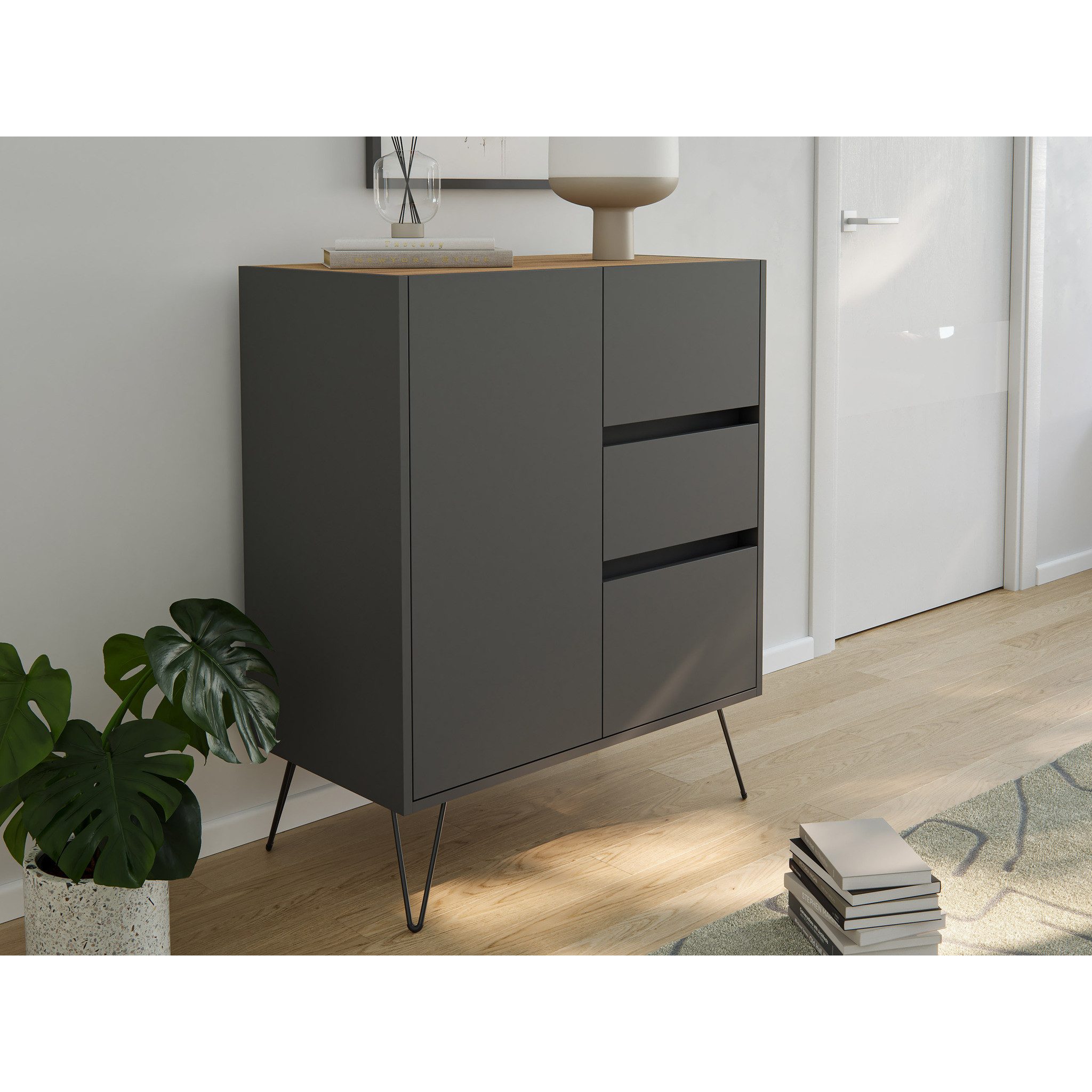 Posseik Sideboard Posseik Sideboard Industrial K 80 cm Grafit/Eiche Top