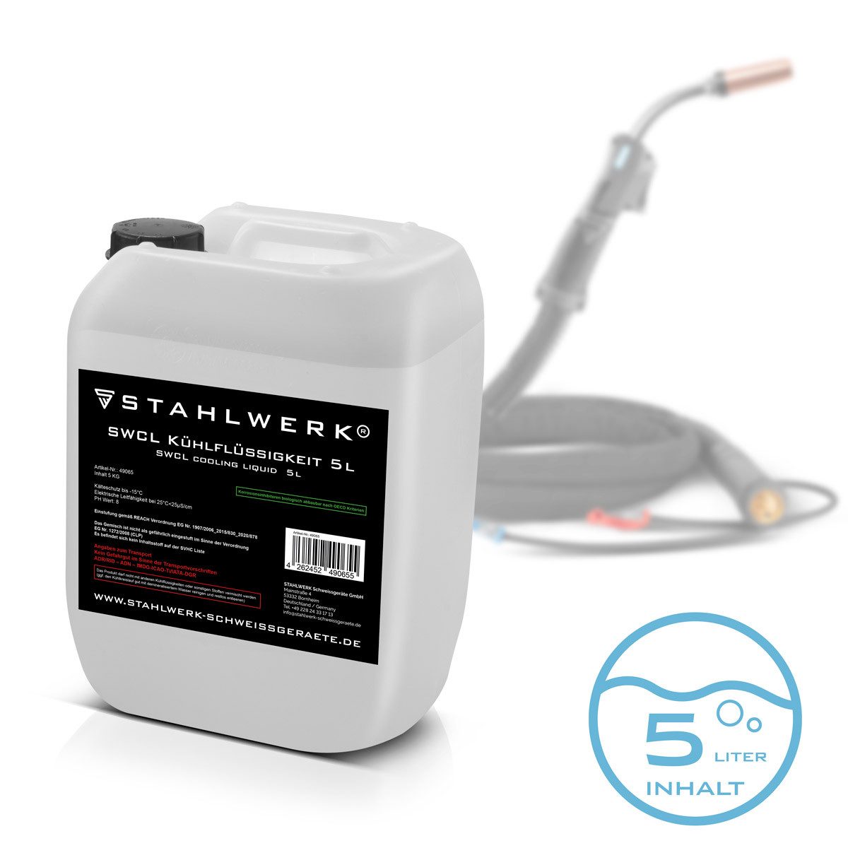 STAHLWERK Kühlerschutzmittel SWCL Kühlflüssigkeit 5 l Kanister 25 µS/cm, 0 l, Set, Einzelartikel, für Wasserkühler und wassergekühlte Schlauchpakete von Schweißgeräten