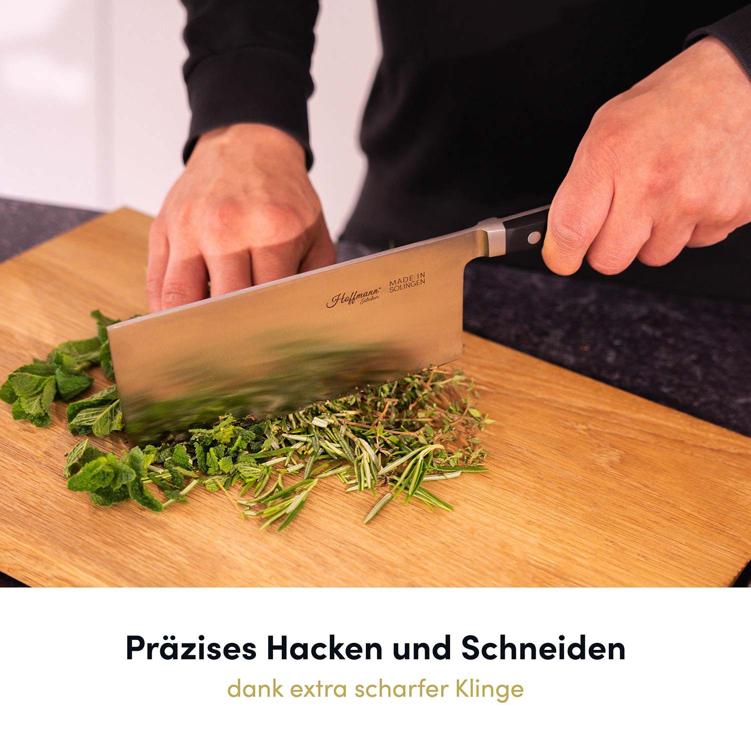 Hoffmann Germany Hackmesser Küchenbeil Chinesisch handgeschmiedet Solingen 18 cm – rostfrei, X50CrMoV15, 58 HRC, Glatter Schliff, POM-Griff, Solingen