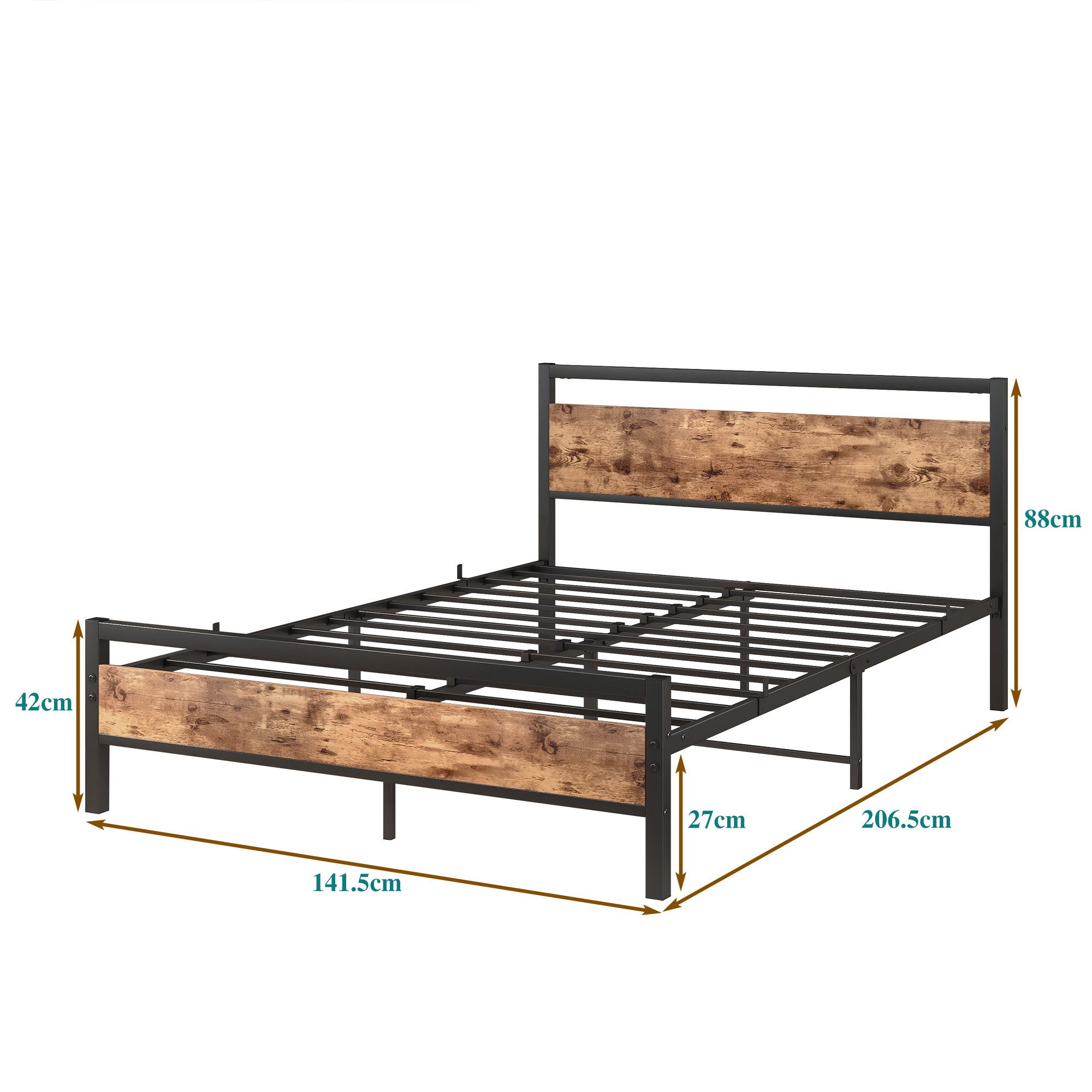 HOMERECOMMEND Metallbett aus Metall mit Lattenrost,Vintage Braun, 90x200cm (1-tlg), Kein Boxspring erforderlich, Quietschfest – Bild 2 von 5