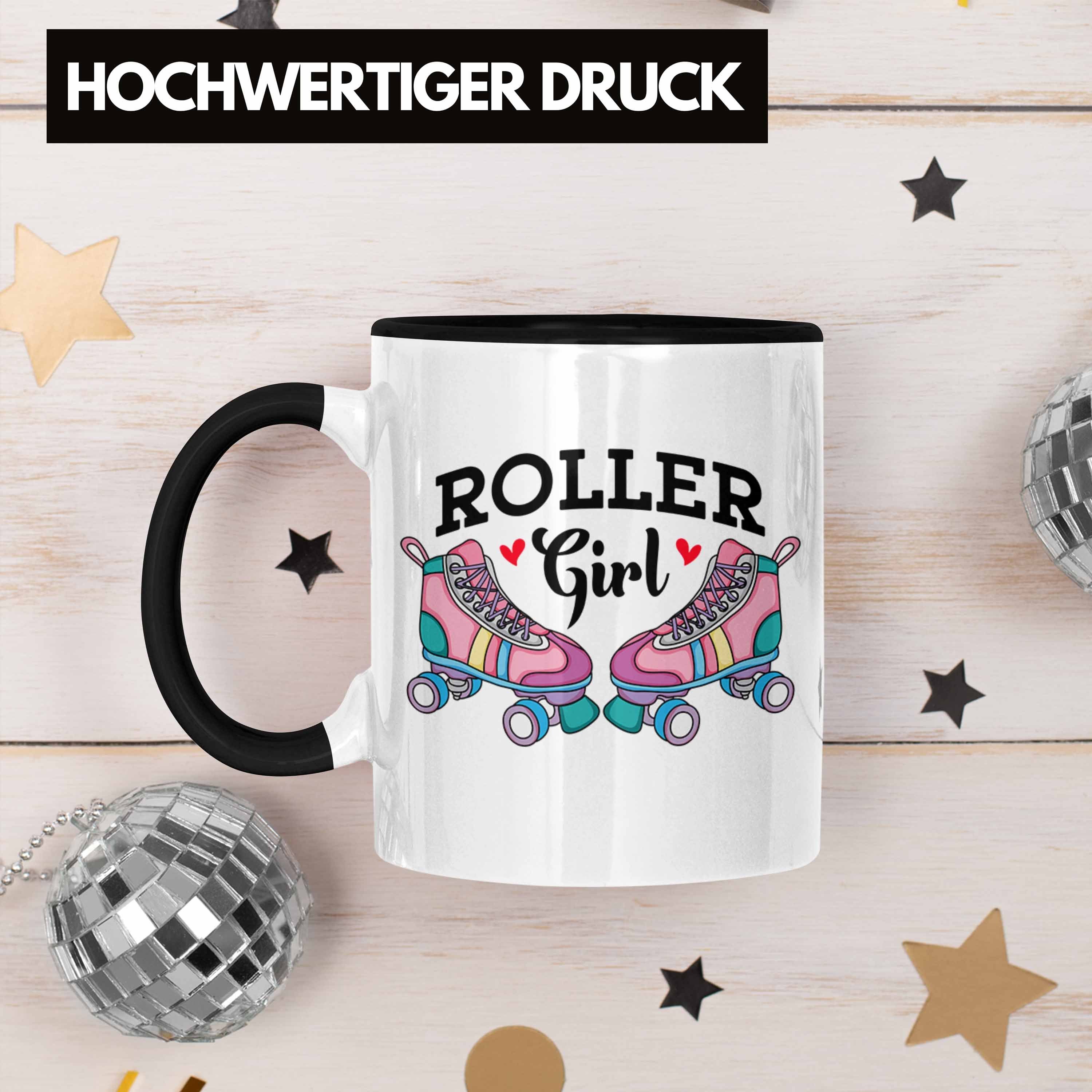 Nostalgie 80er für Roller Tasse Trendation Girls "Roller Schwarz Tasse Girl" Geschenk Rollschuh
