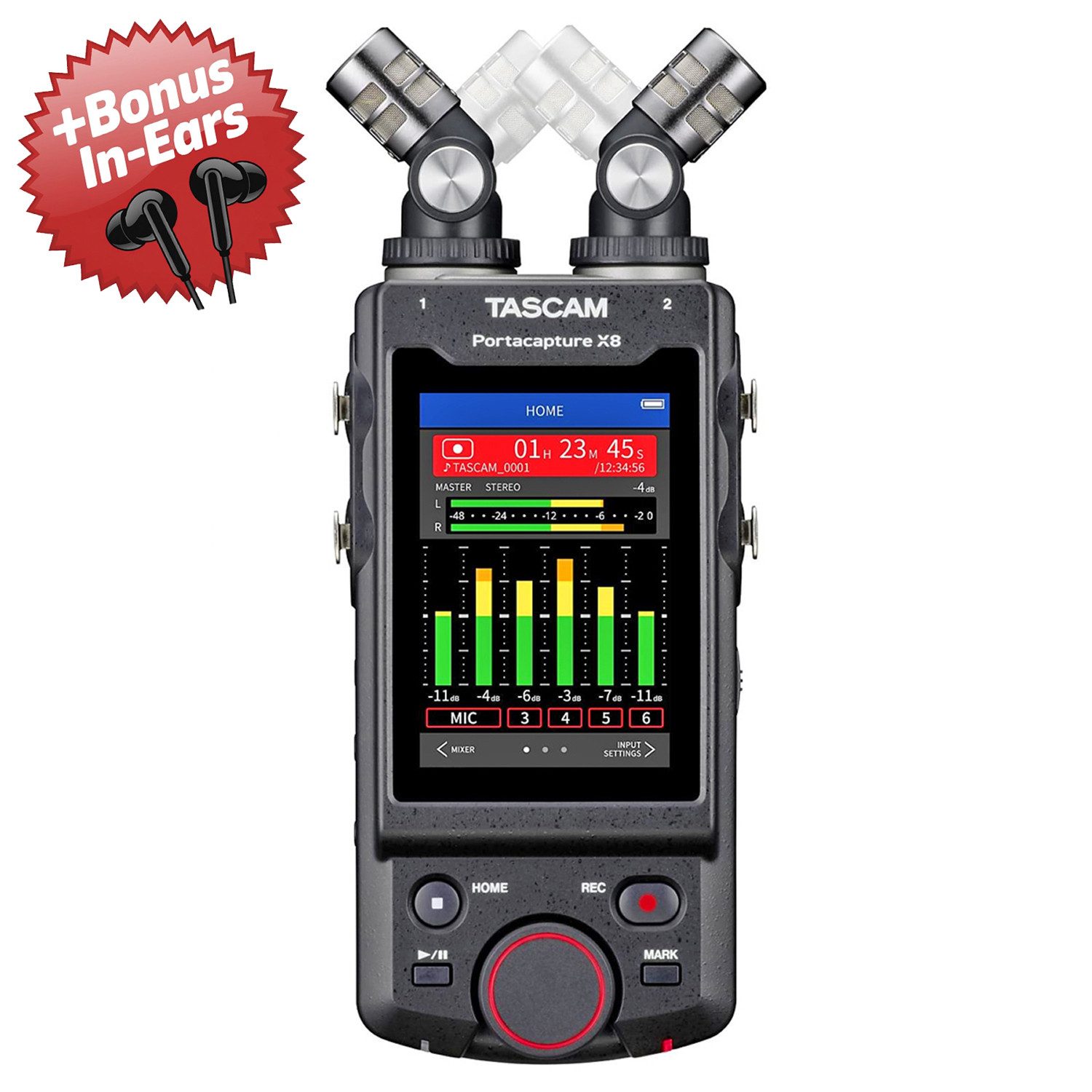 Tascam Tascam Portacapture X8 Audio-Recorder + Bonus In-Ear Kopfhörer Digitales Aufnahmegerät (Hochauflösender PCM-Audiorecorder)