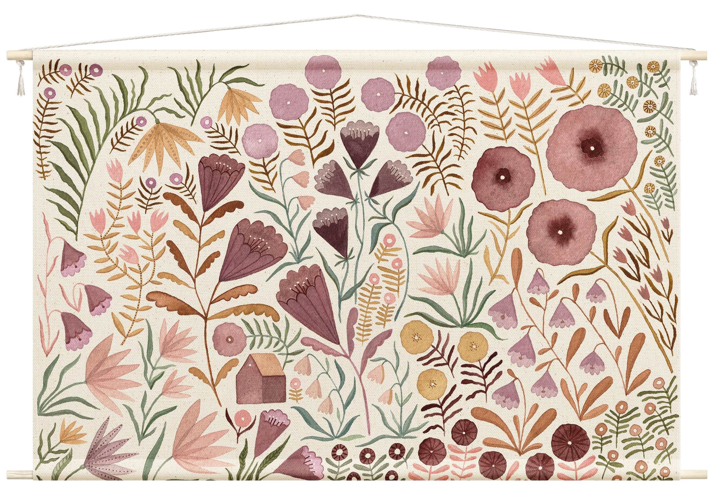 Bilderdepot24 Wandteppich modern Mädchenzimmer Blumen Aquarell rosa, rechteckig, Höhe: 2.6 mm, großes Wandbild aus Natur-Baumwolle Wandbehang Stoffbild Tuch Wollseil