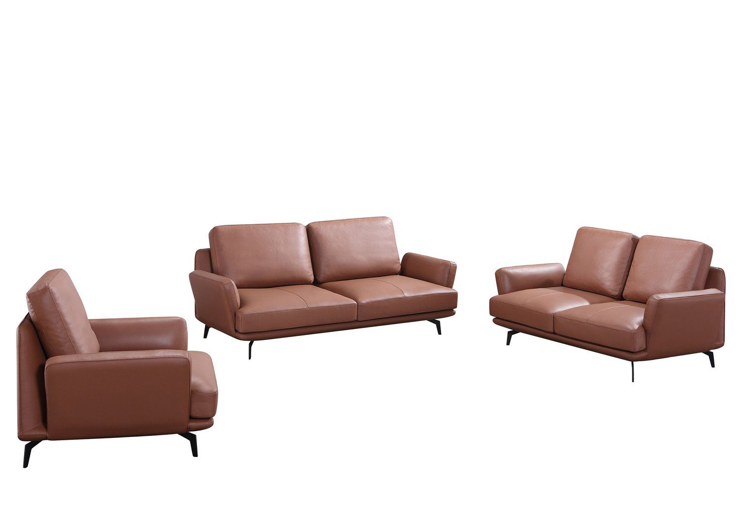Braun Garnitur Sofa Senf Set JVmoebel Made in Sofagarnitur Ledersofas 3+2+1 Polstersofa, Europe Sitzer