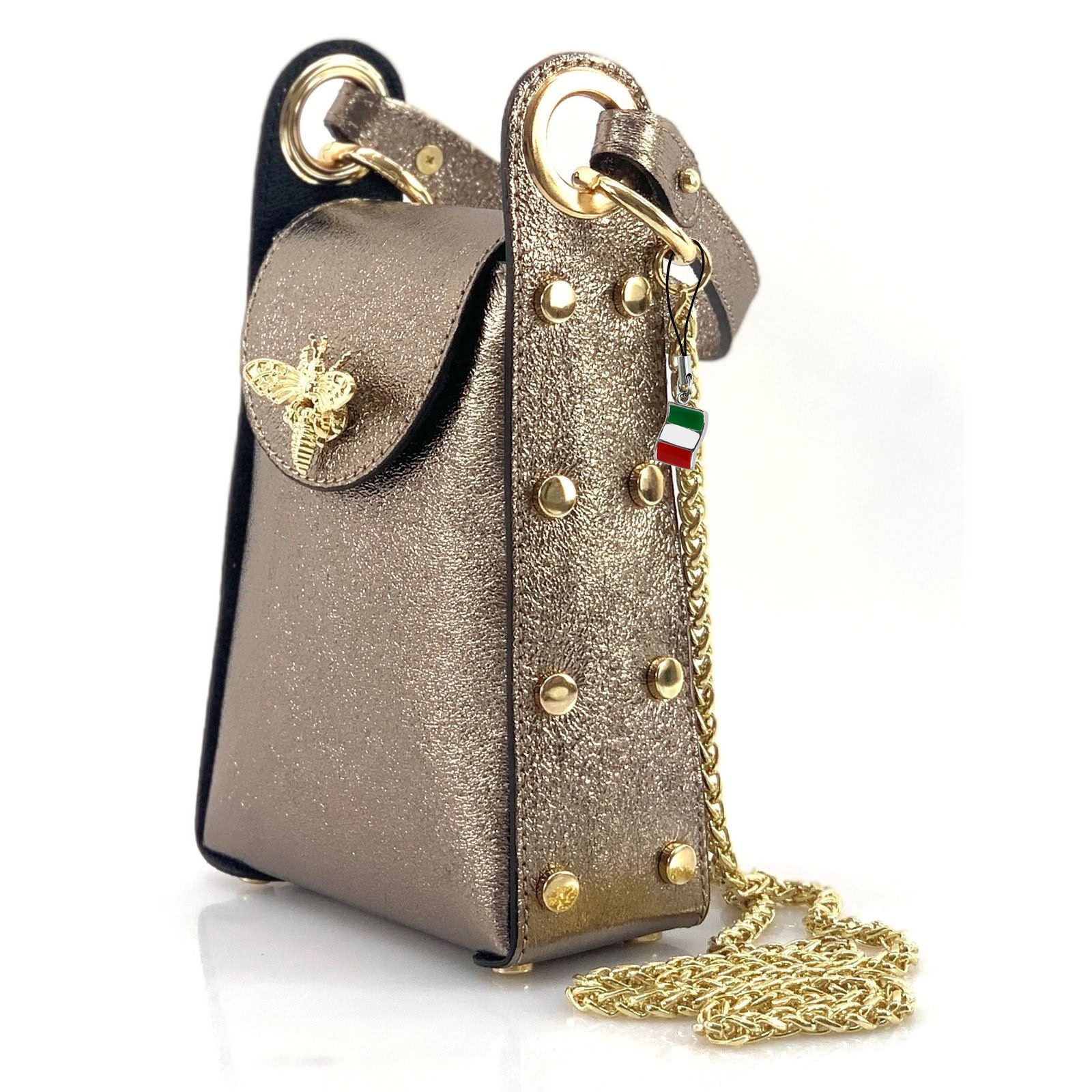FLORENCE Umhängetasche Florence Biene Damen Handtasche Echtleder (Umhängetasche), Damen Umhängetasche Leder, bronze, braun ca. 13cm x ca. 18cm hoch