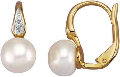 Firetti Paar Ohrhänger Schmuck Geschenk Silber 925 Ohrschmuck Ohrringe Tropfen, mit Süßwasserzuchtperle - mit Diamanten
