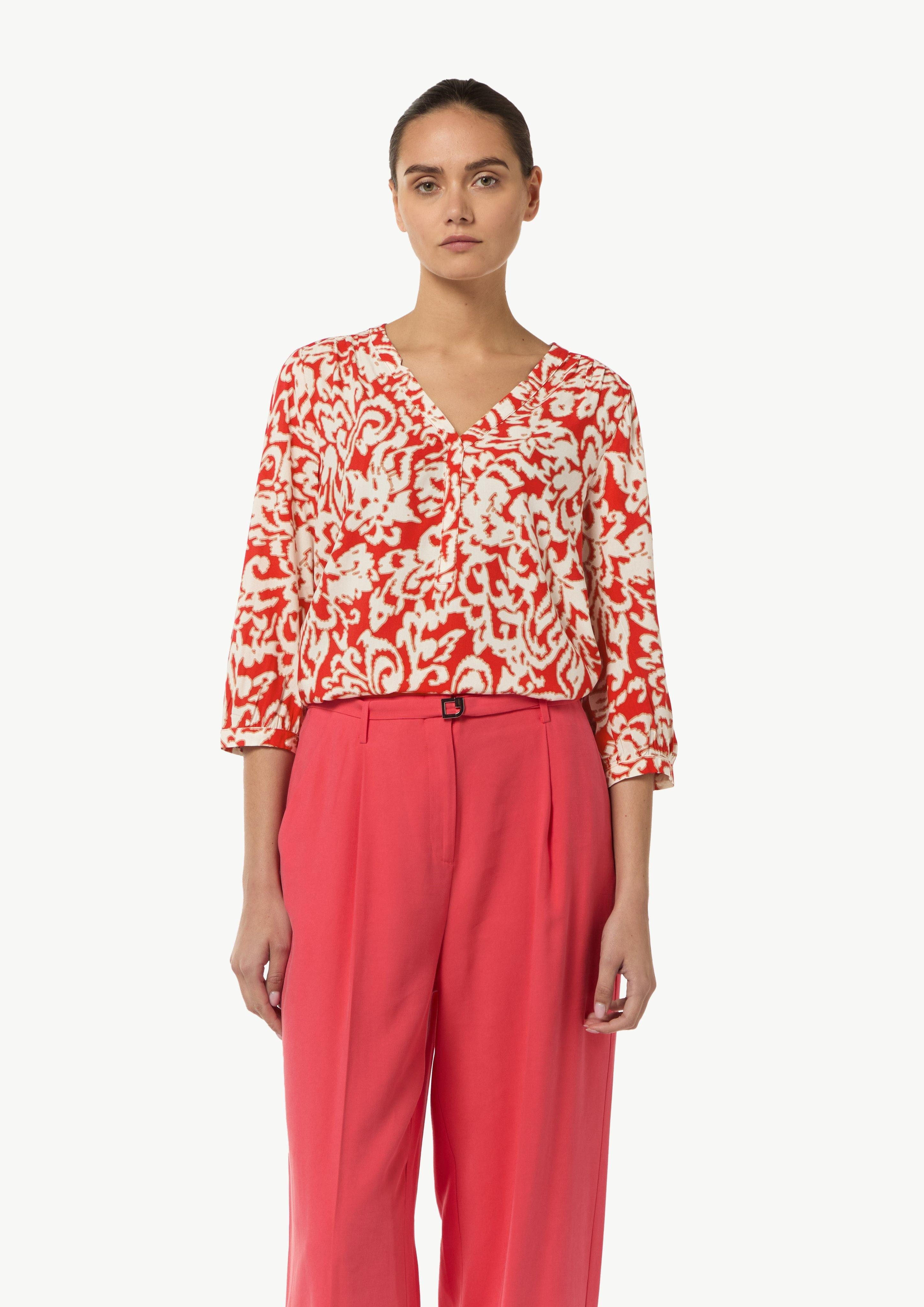 3/4-Arm-Shirt Viskosebluse mit V-Ausschnitt